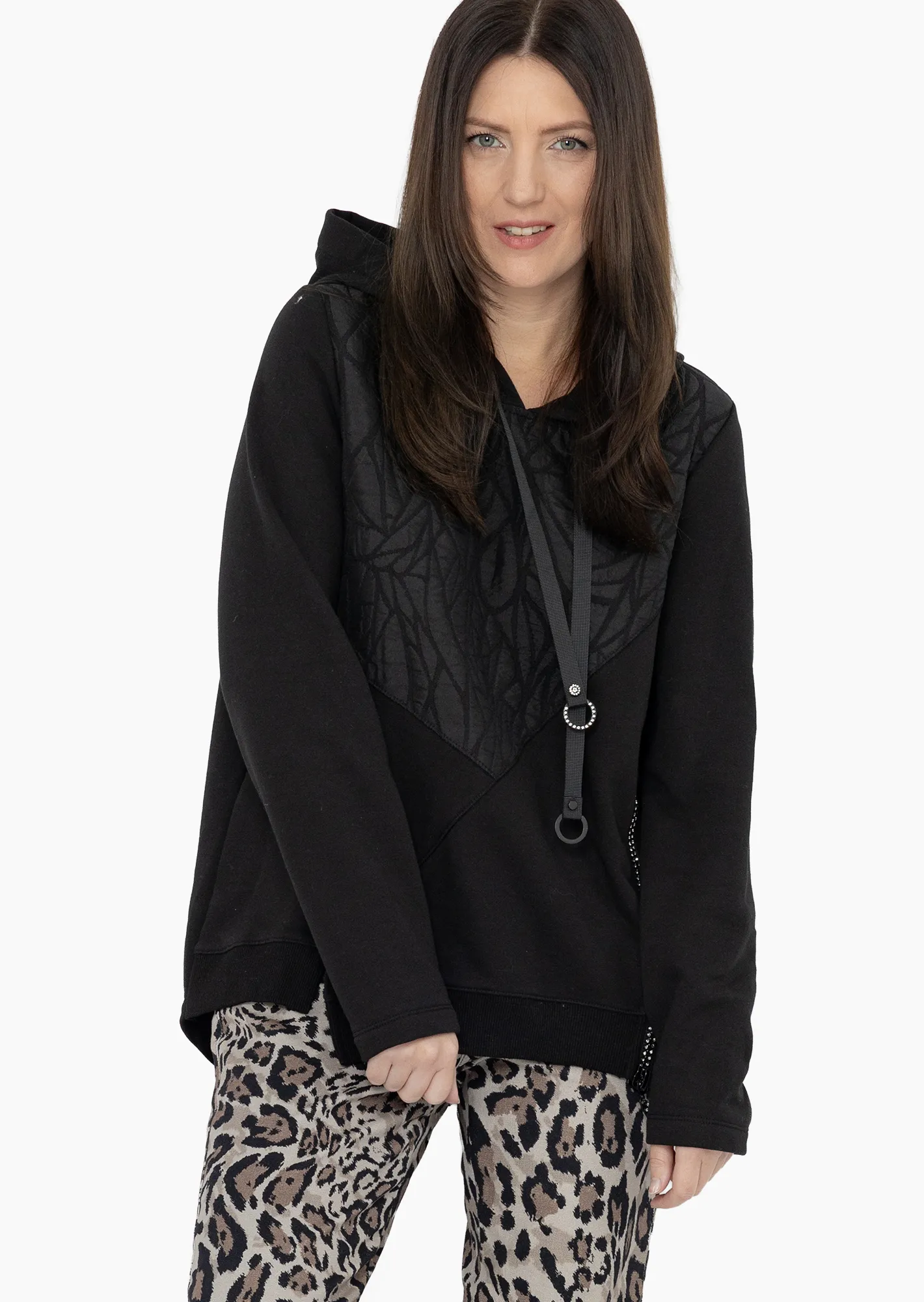 Sweatshirt mit Strukturstoff, schwarz