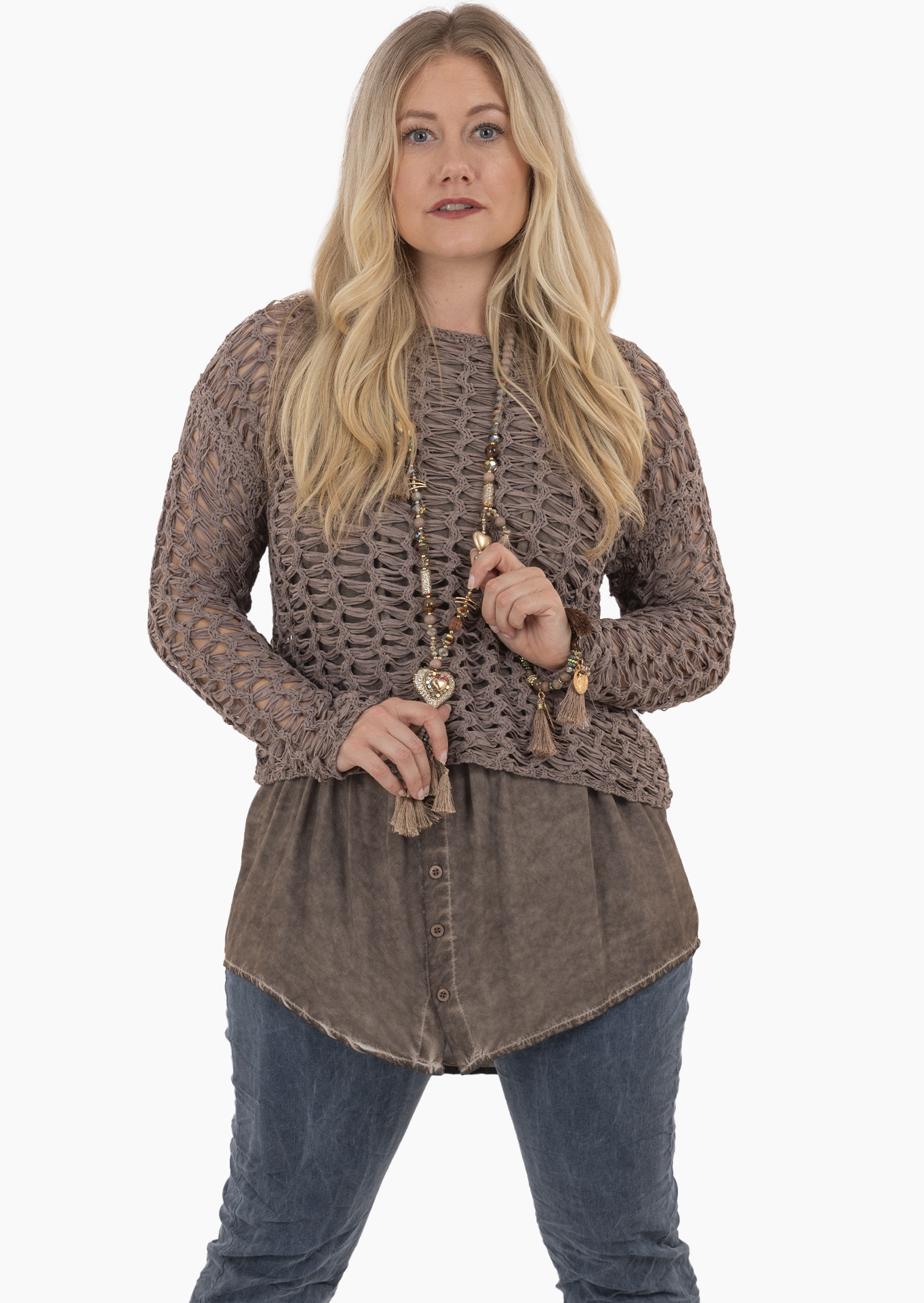 Lochstrickpullover, taupe