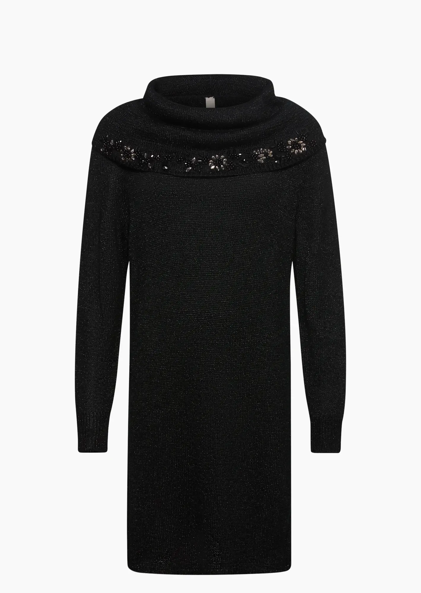 Strickpullover mit Perlen und Glitzerschimmer, schwarz