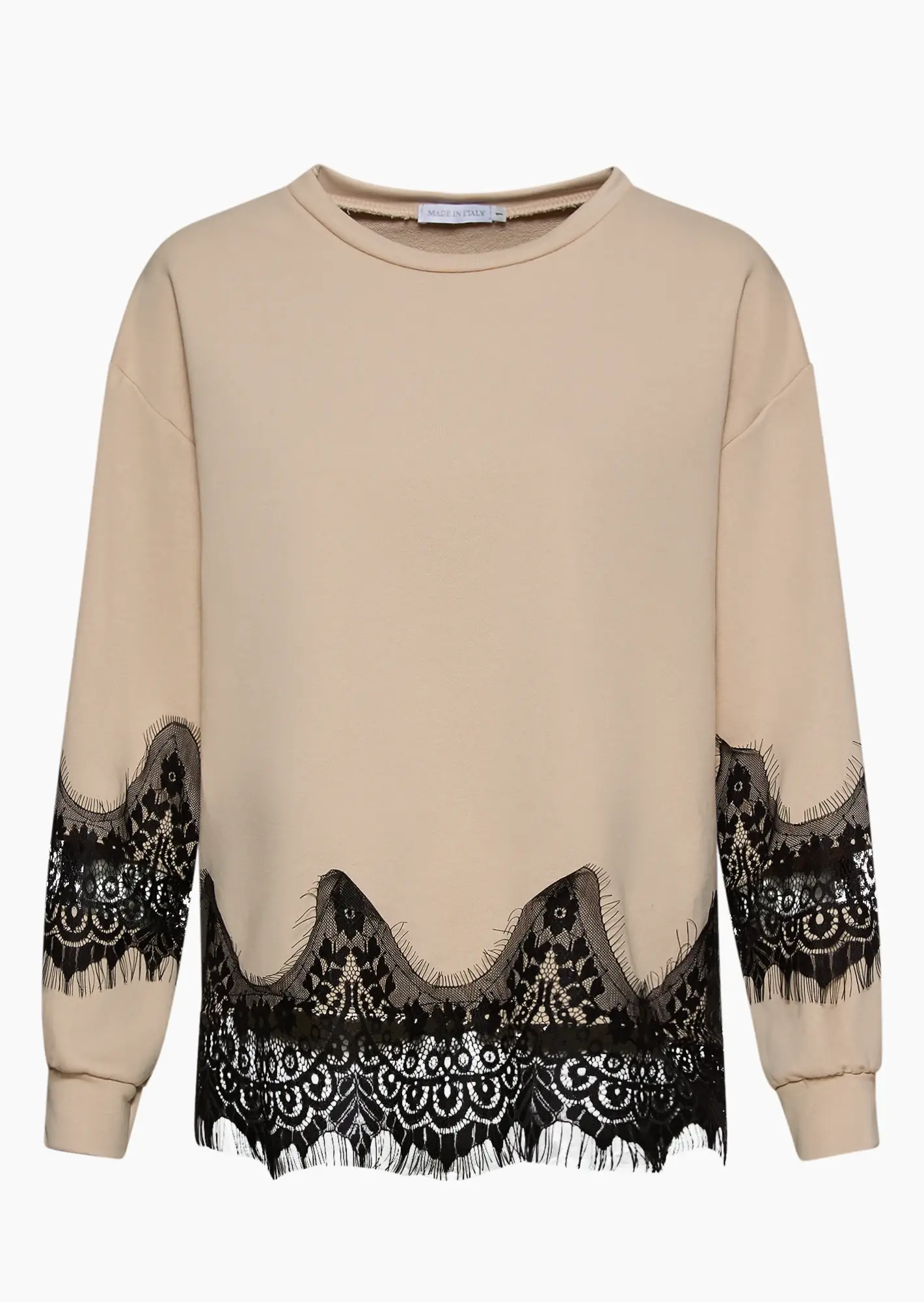 Sweatpullover mit Spitze, crema-schwarz
