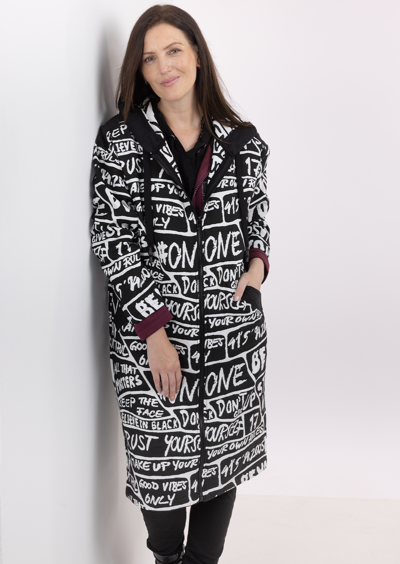 Mantel 'Trust', schwarz-weiss