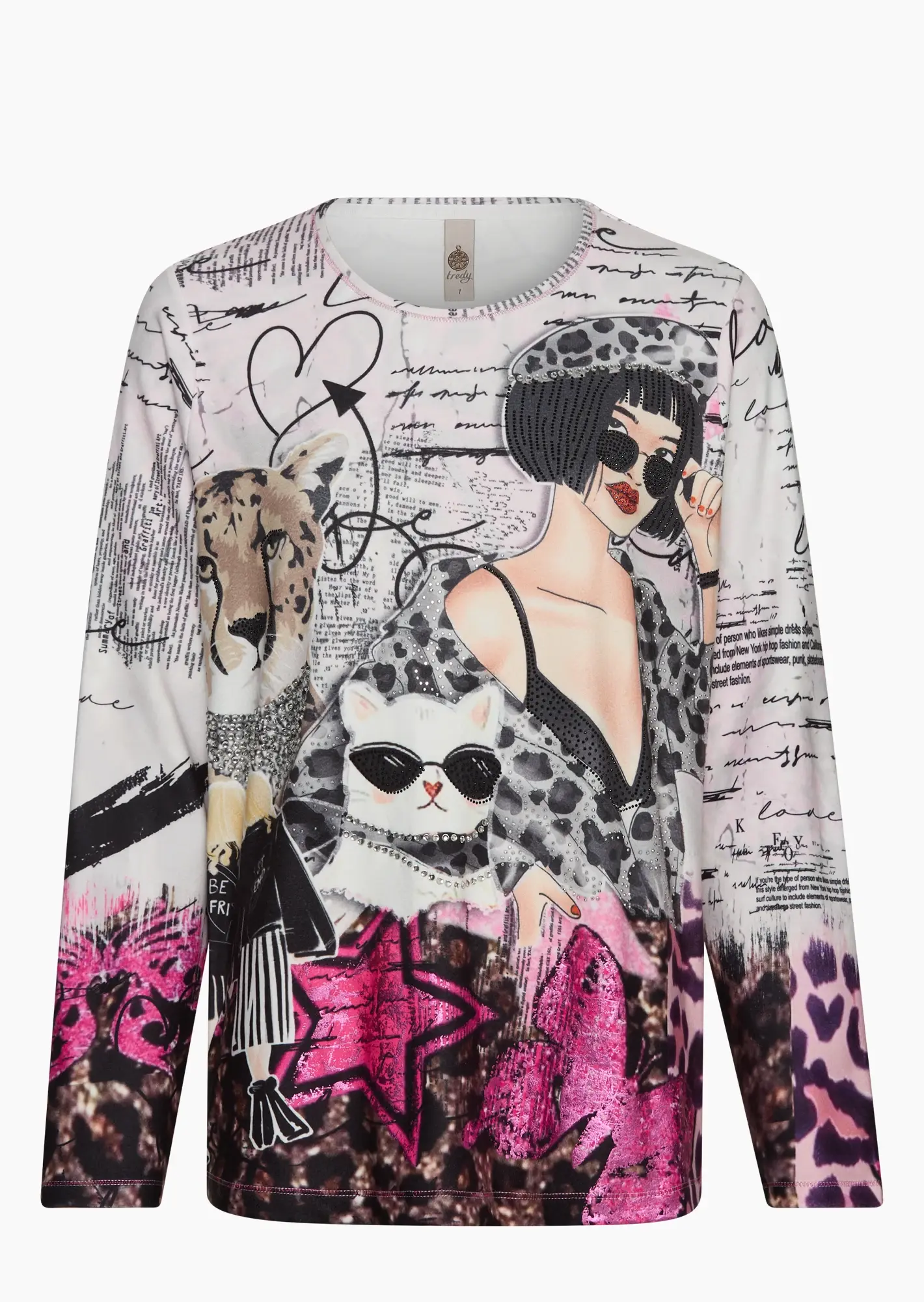 Langarmshirt 'Katzen', hot pink