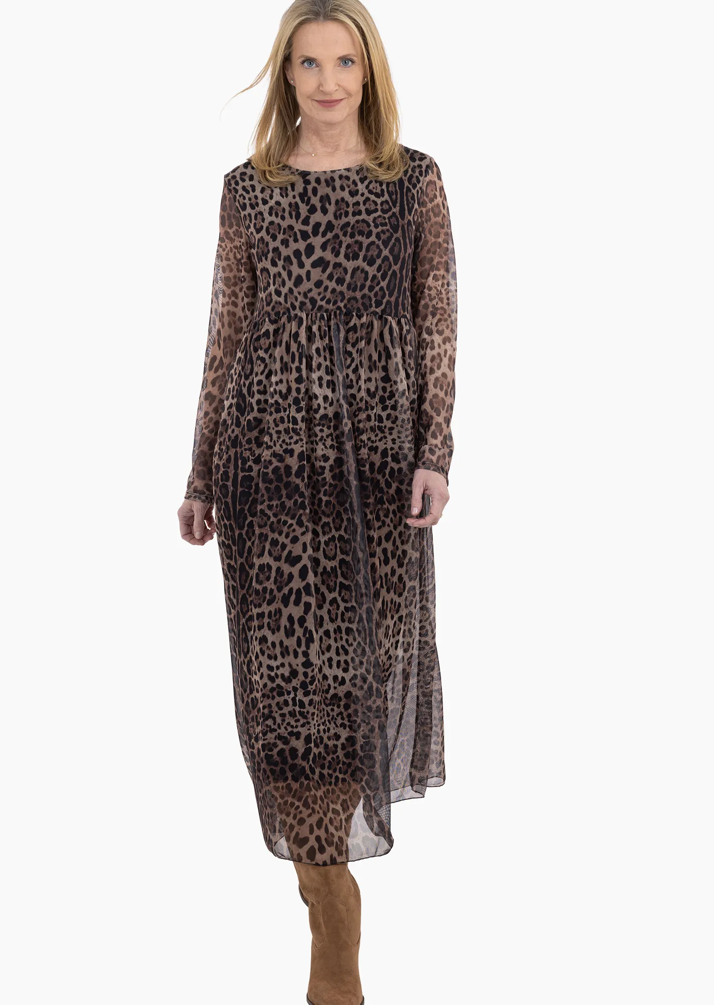 Kleid im Leo-Style, taupe