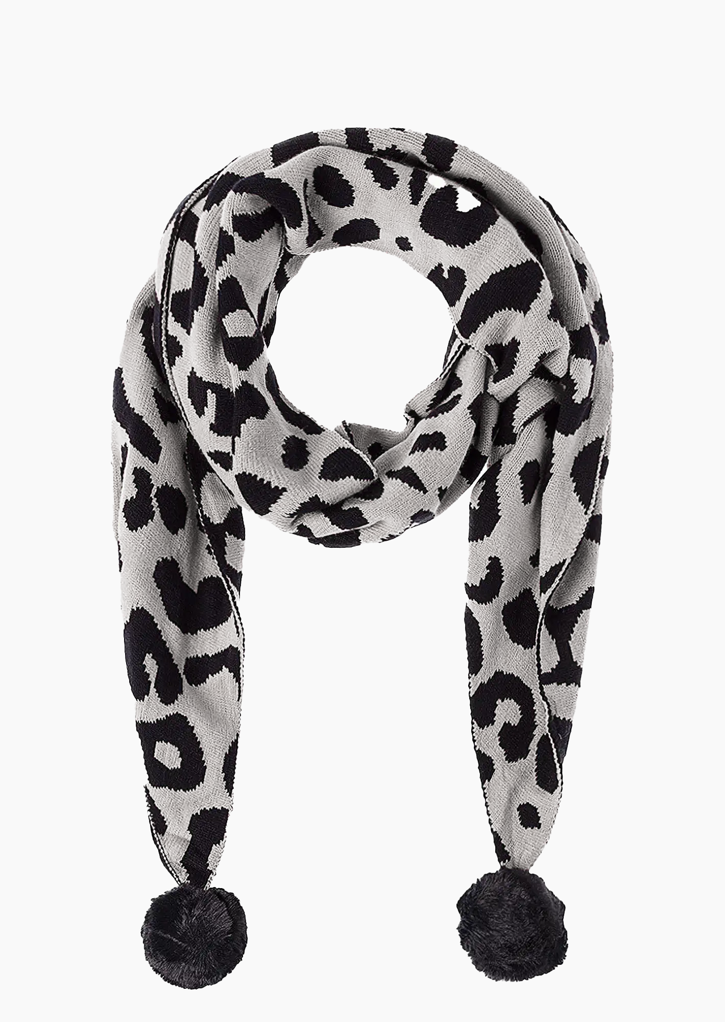 Strickschal mit Bommeln, schwarz-weiss