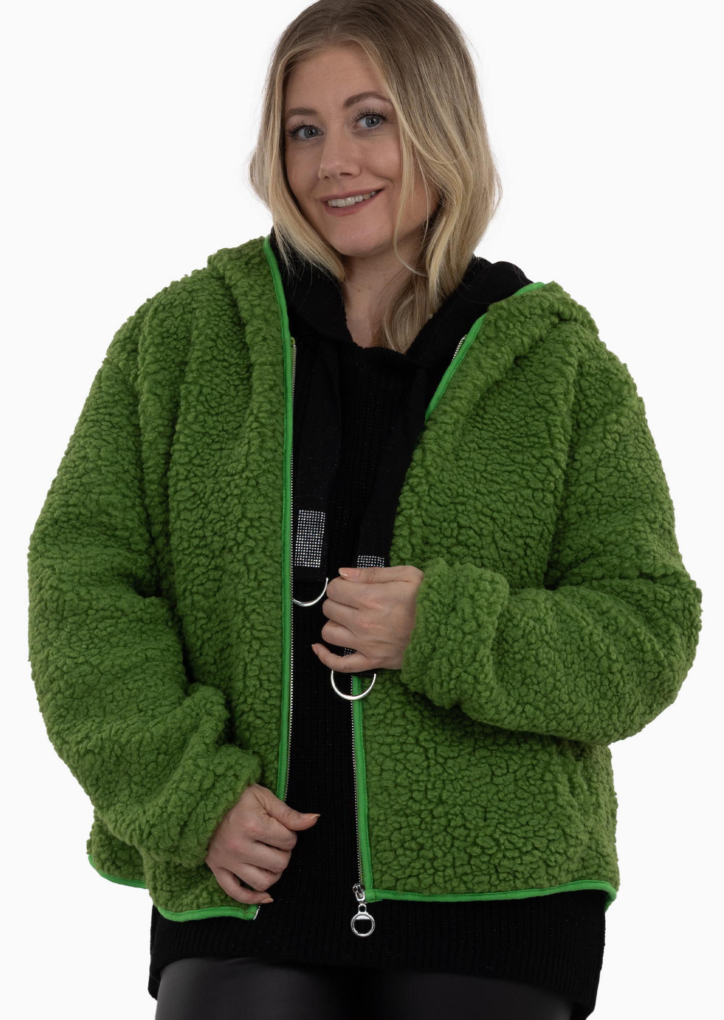 Sweatjacke in Teddy-Fleece, grün