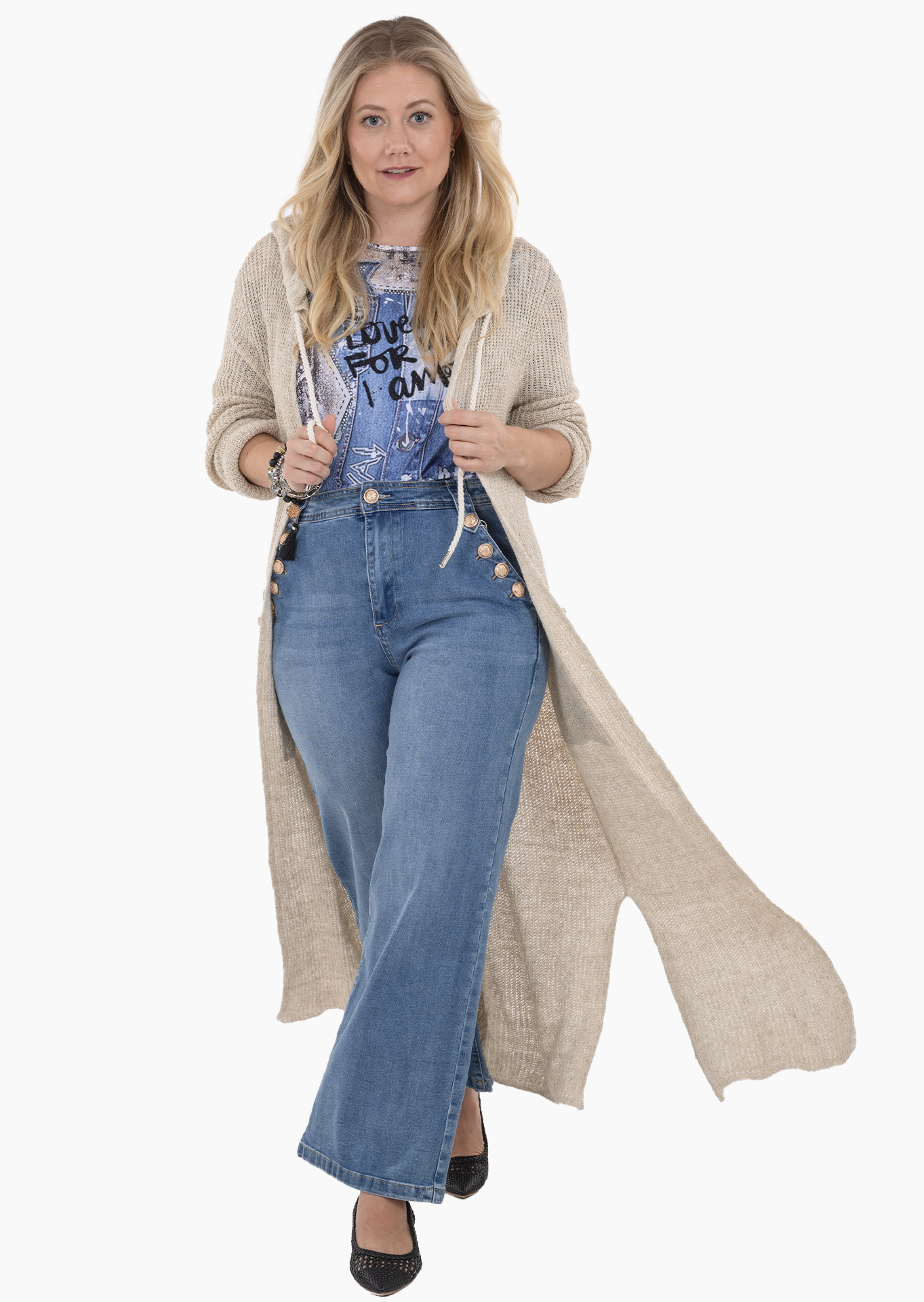 Strickmantel, sand-melange