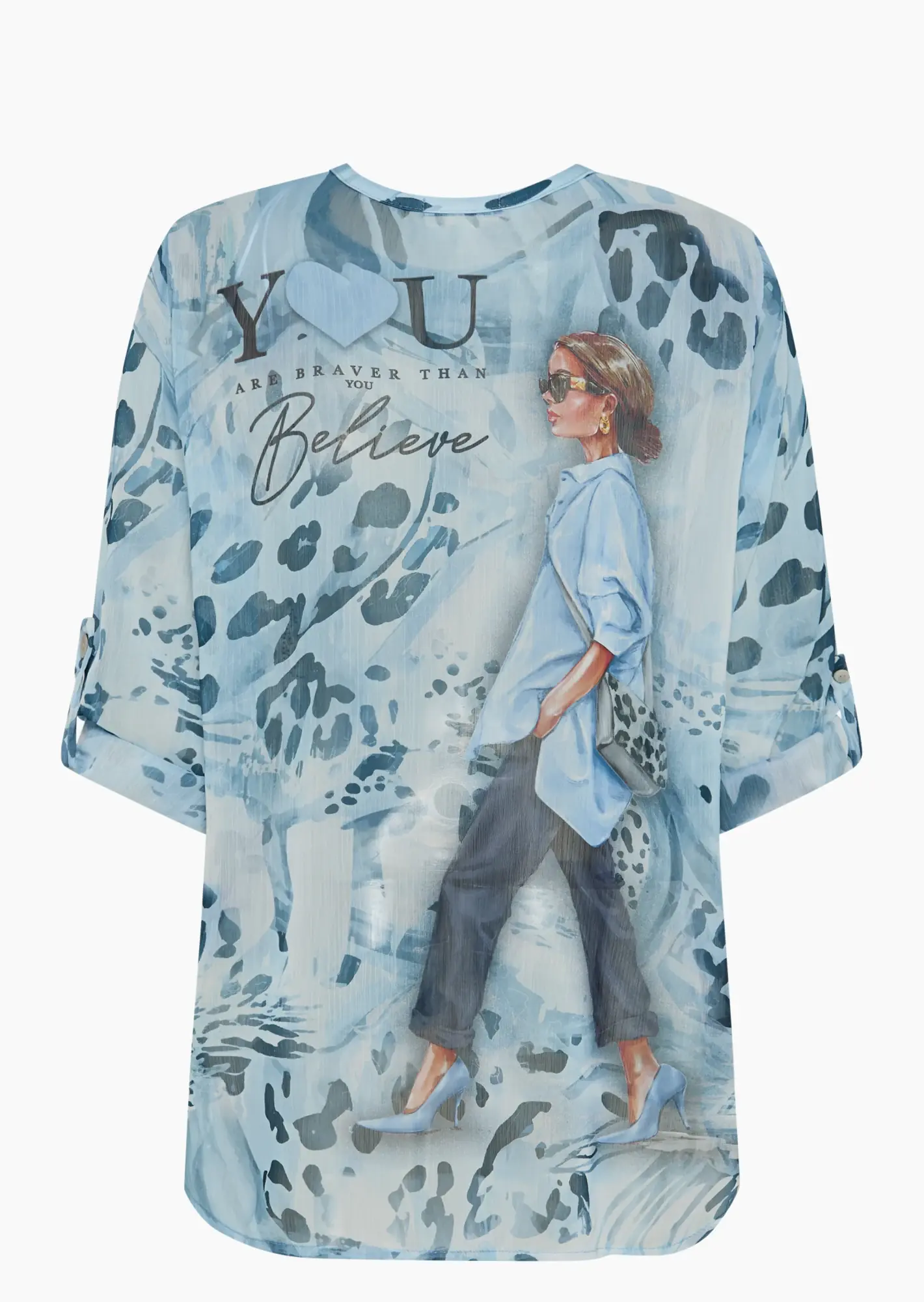 transparente Chiffonbluse mit Print und Ziersteinen, eiskristall