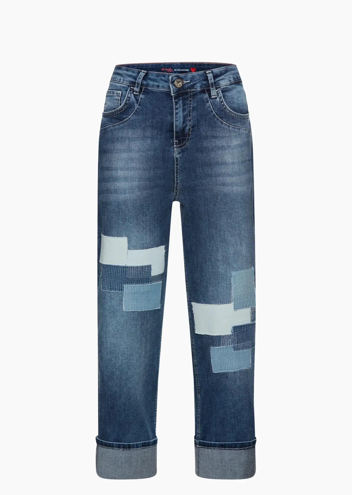 Wide Leg Jeans mit Patches, blue denim