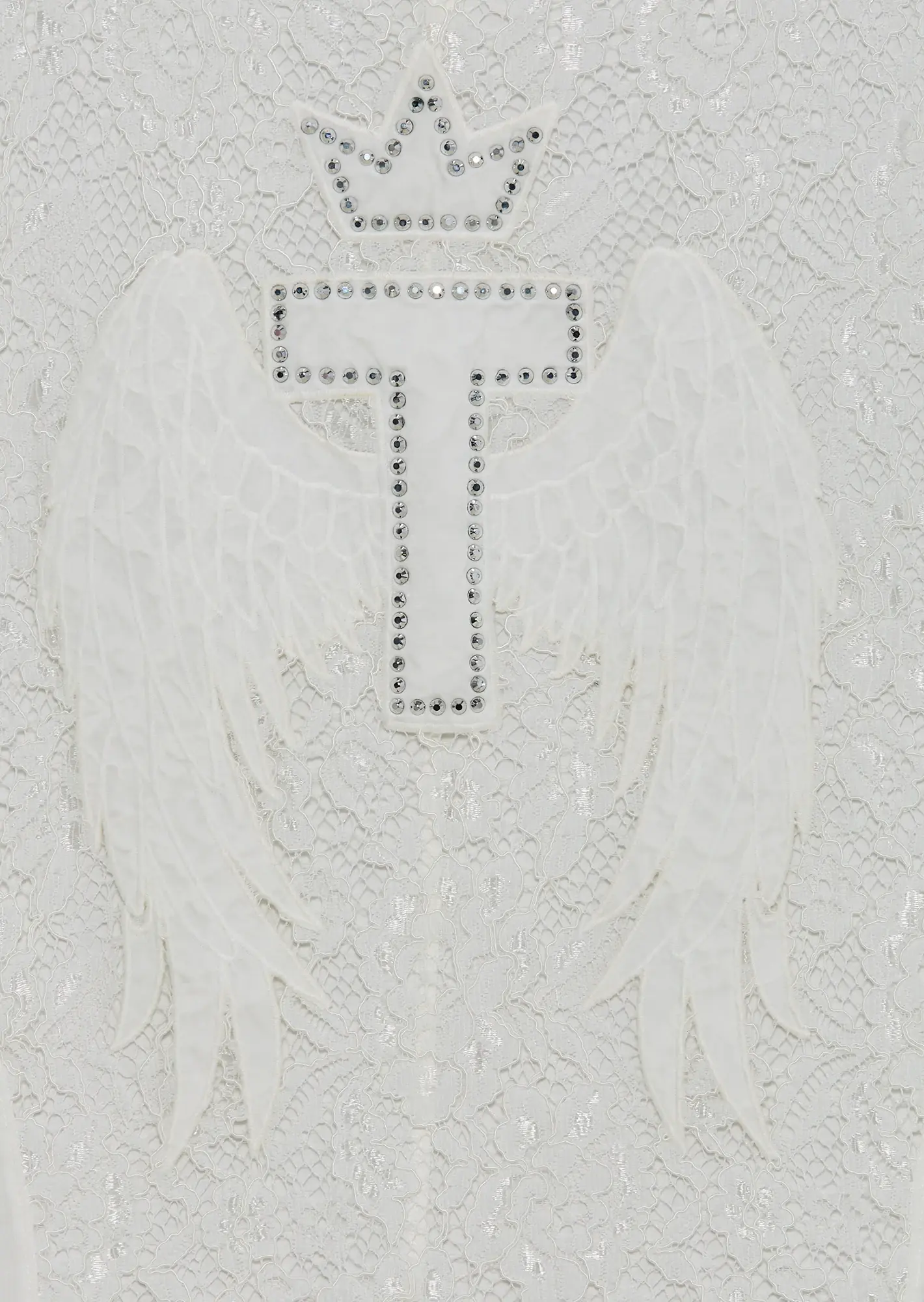 Shirt mit transparenter Spitze und Chiffon, offwhite