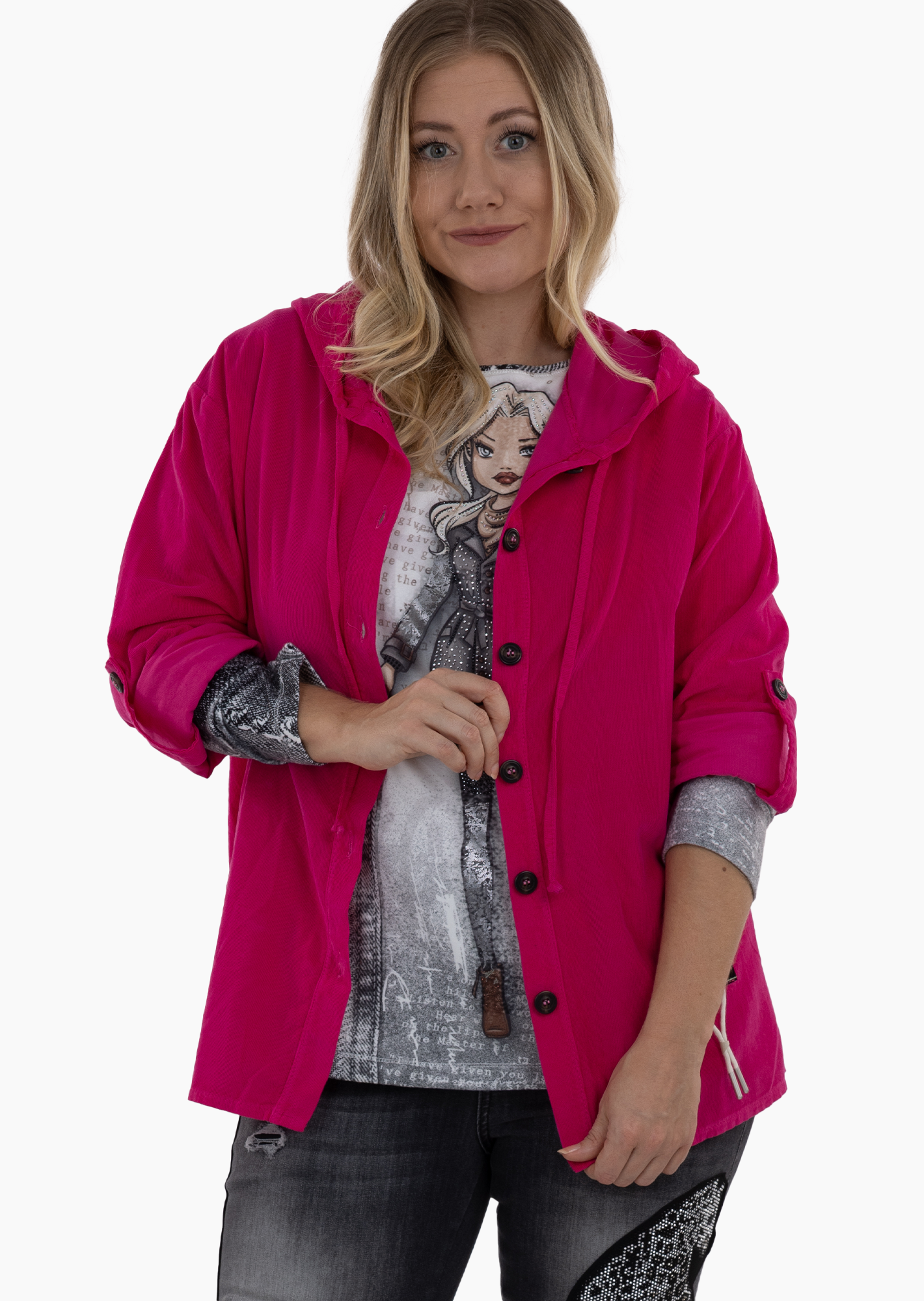 Cordhemd mit Kapuze, pink