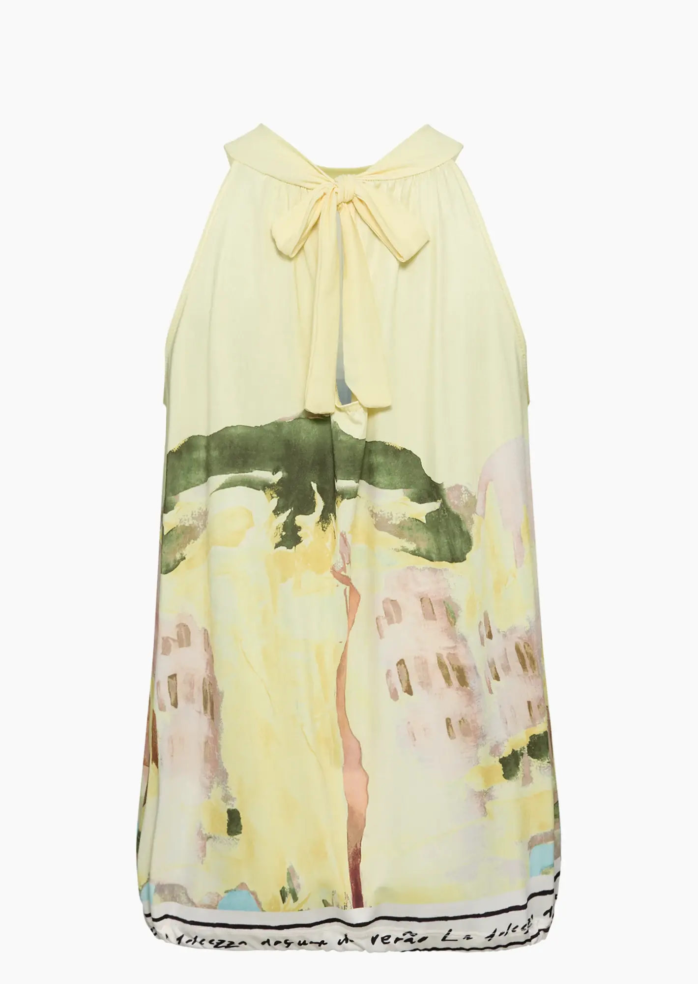 Leichtes Neckholdertop im sommerlichen Print, butter yellow