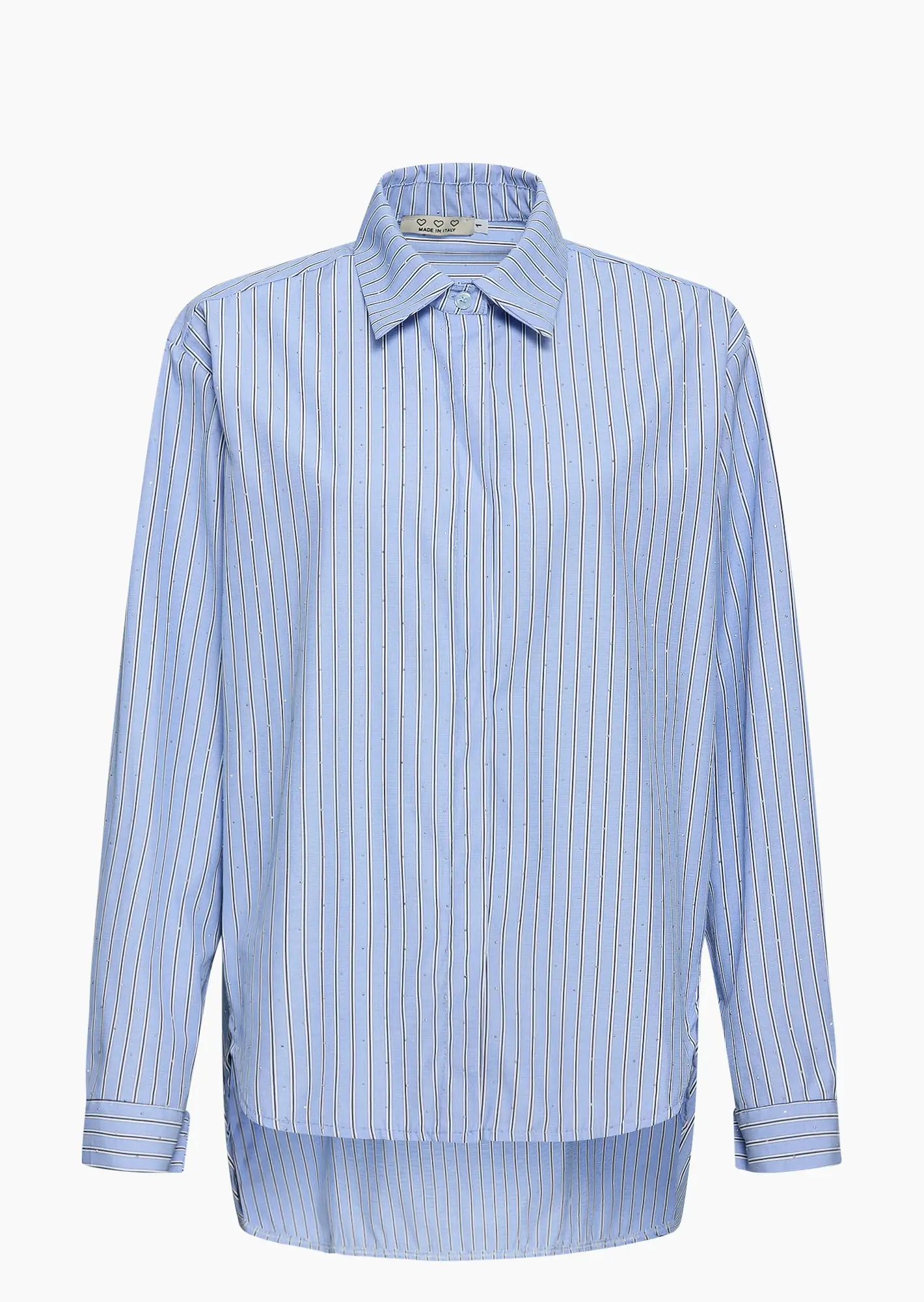 gestreifte Bluse mit Ziersteinen, blau-weiß