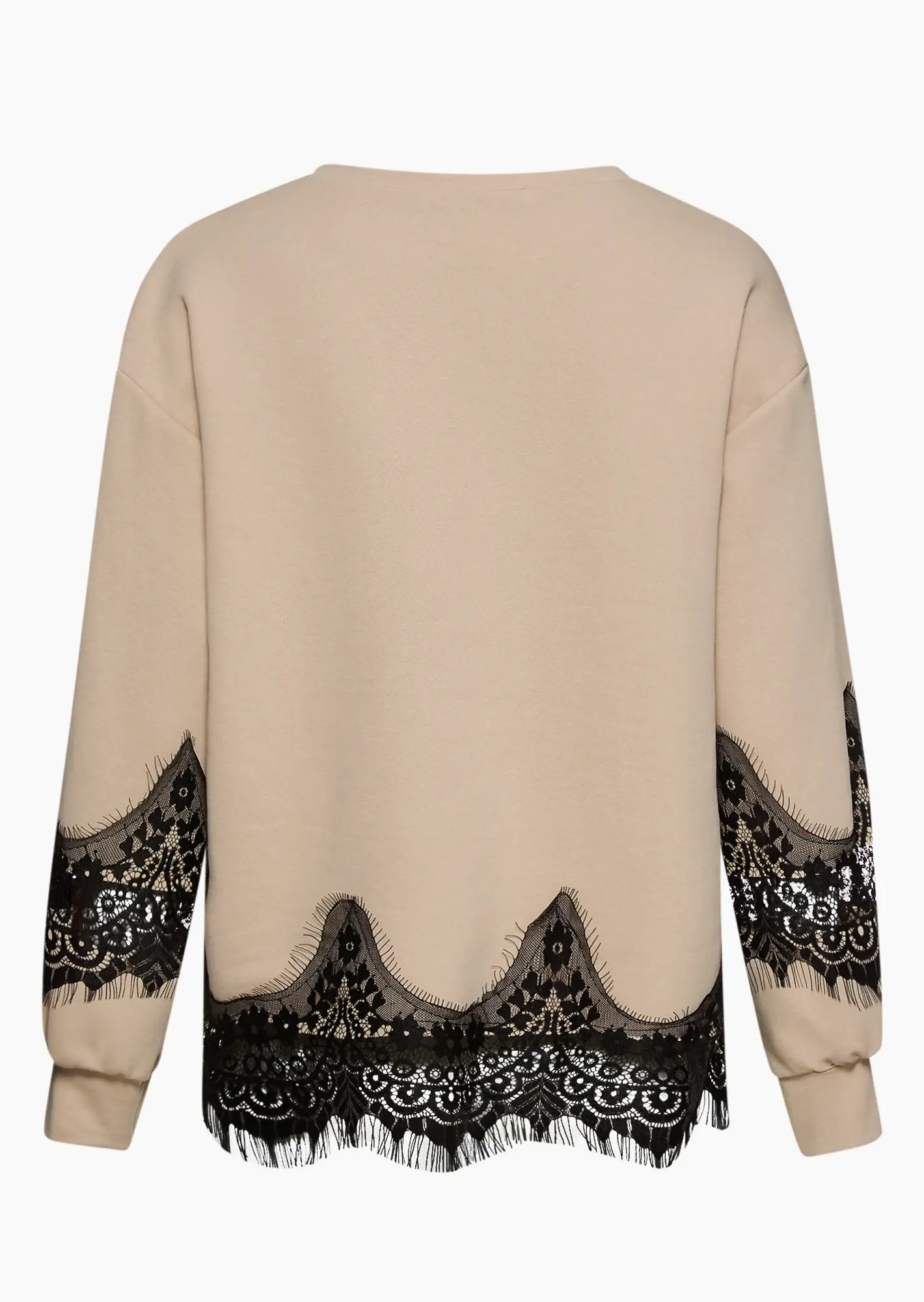 Sweatpullover mit Spitze, crema-schwarz
