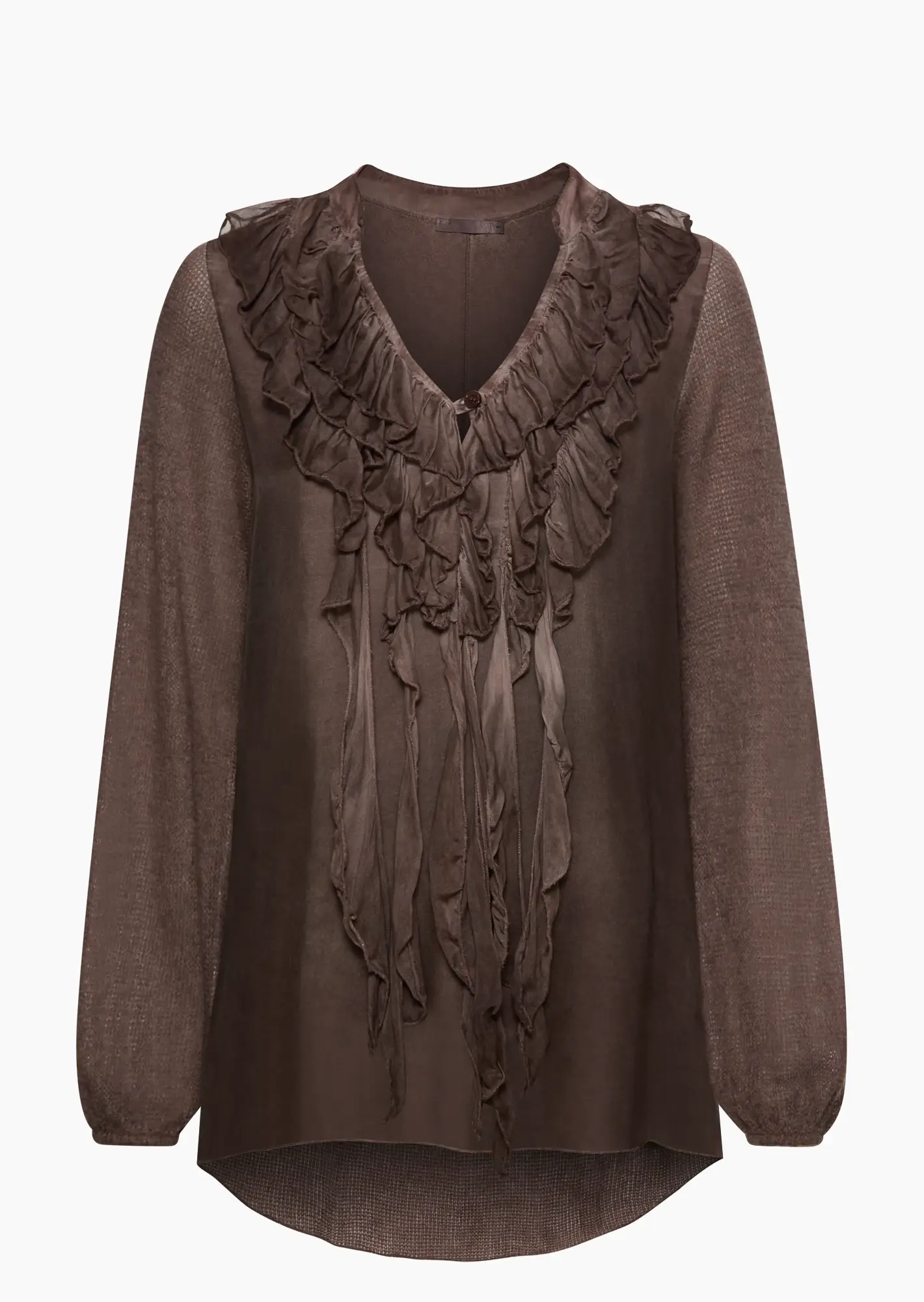 Strickpullover mit Rüschen, mocca