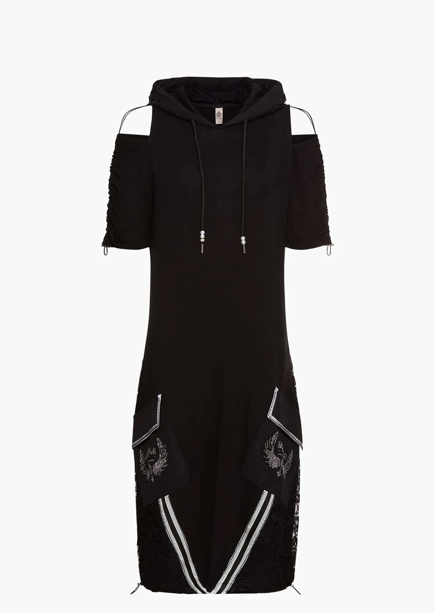 Kleid mit Spitze & Ziersteinen, schwarz