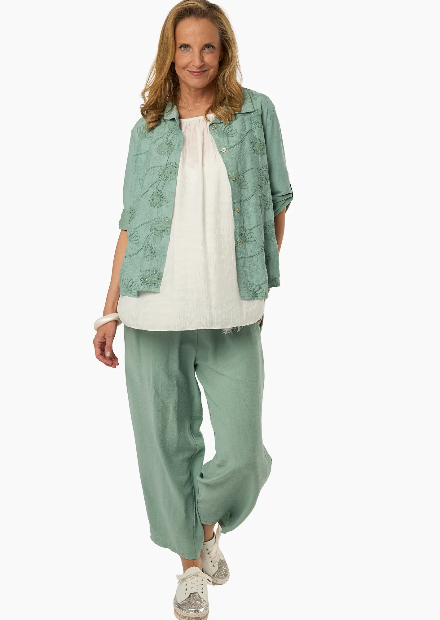 Luftige Wide Leg Hose, misty green