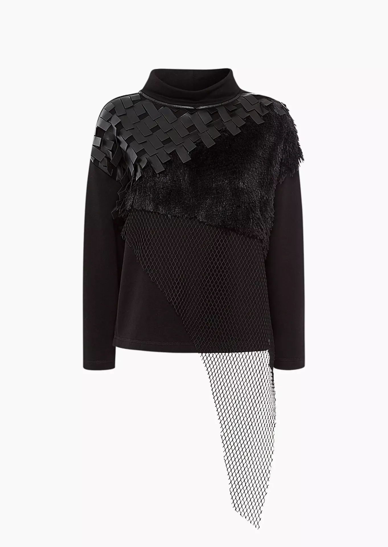 Sweatpullover mit Fell-Optik, schwarz