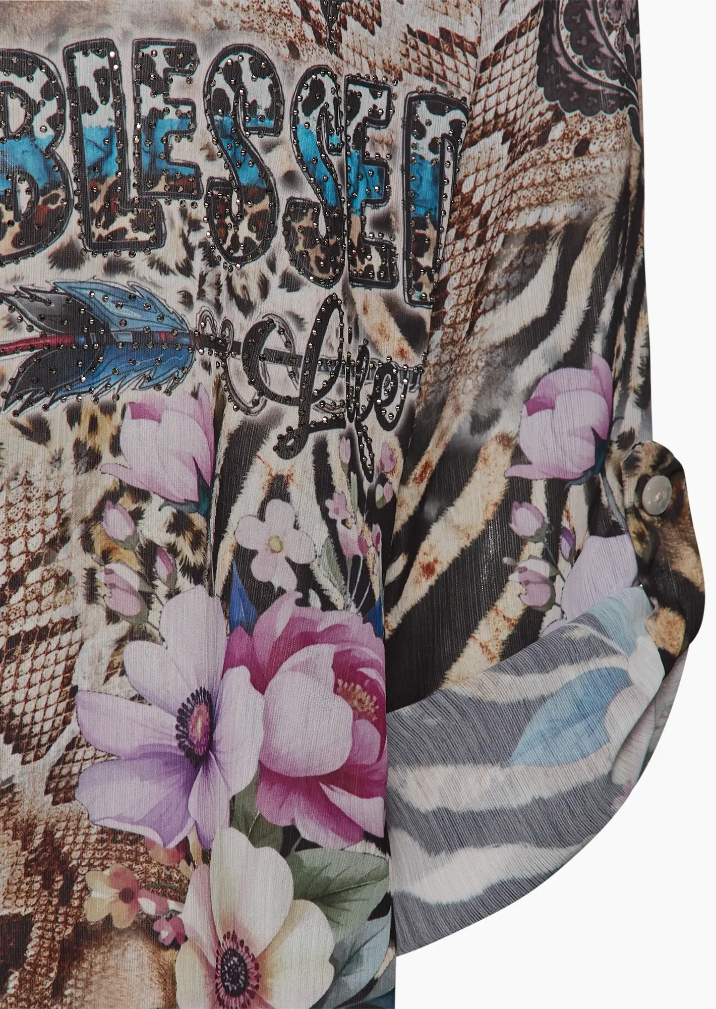 Bluse 'Blessed' transparent, crema-schwarz