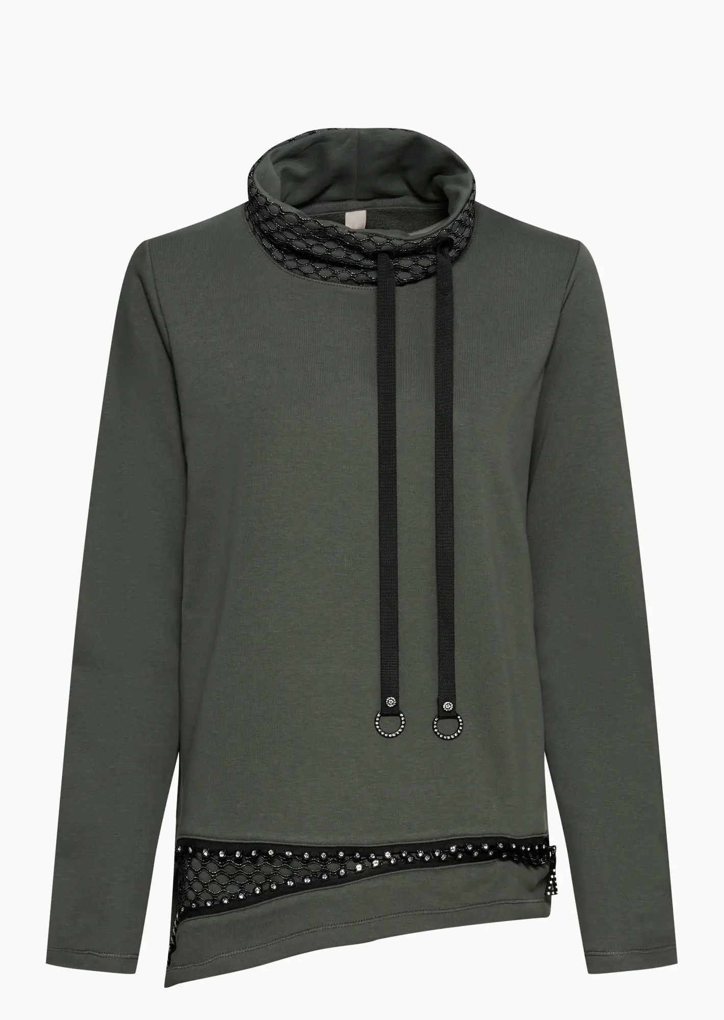 Pullover mit Lurex und Ziersteinen, khaki