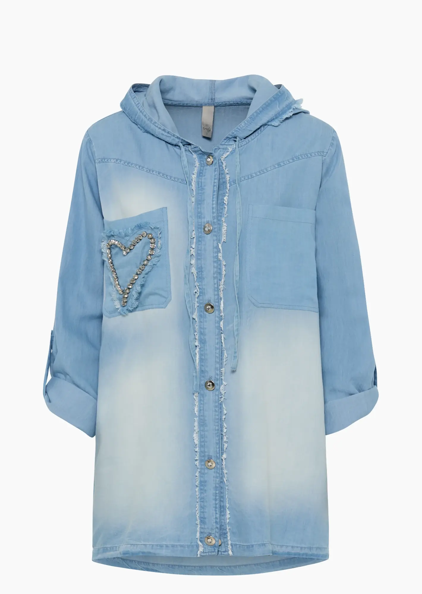 Blusenhemd mit Ziersteinen, bleached denim