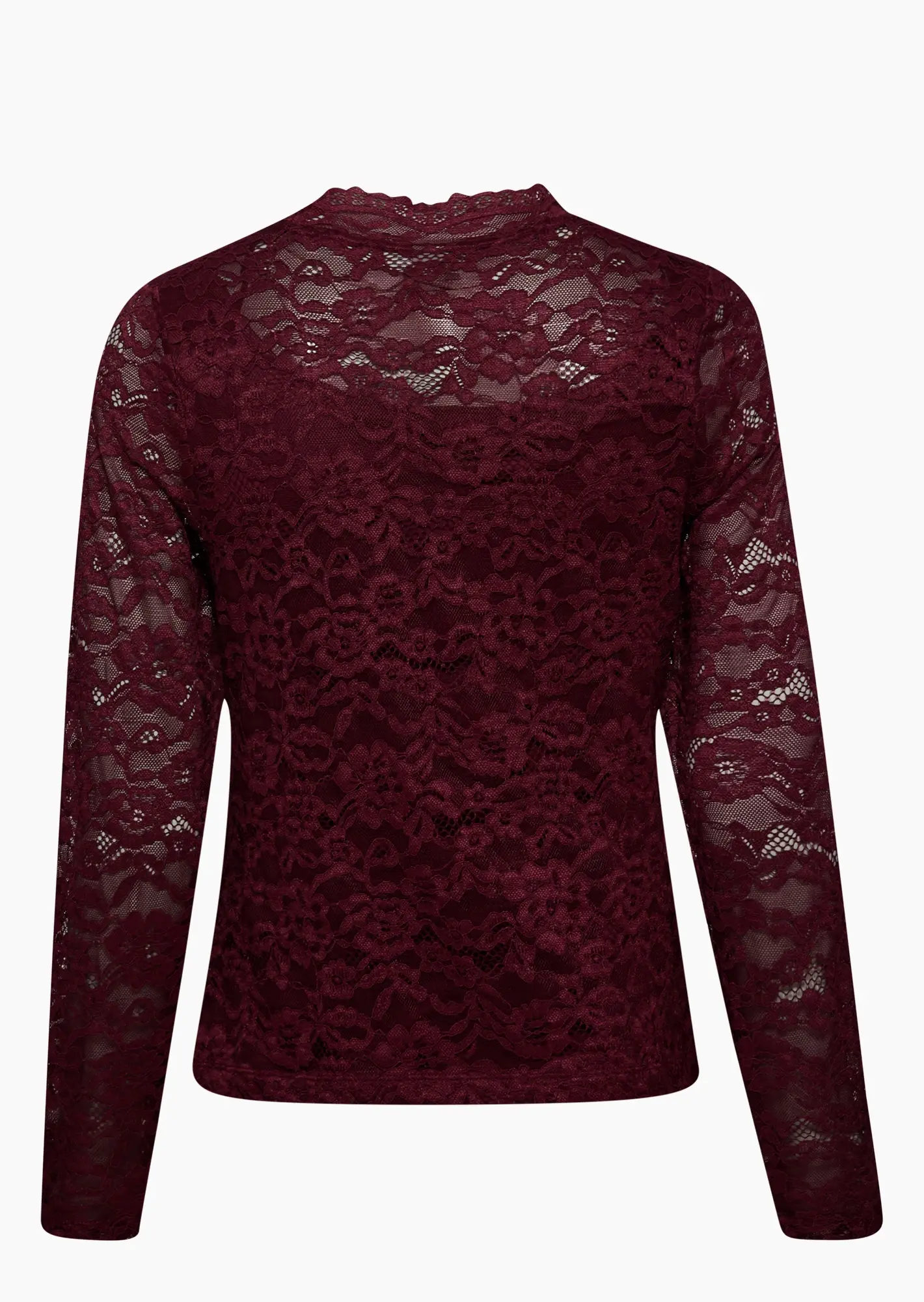 Langarmshirt mit Spitze, burgund