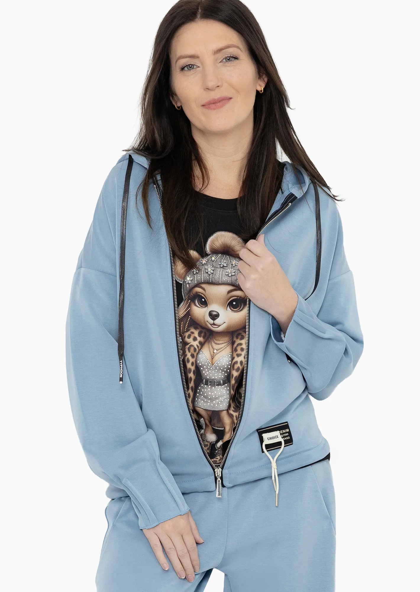 Sweatjacke mit Ziernähten, blau