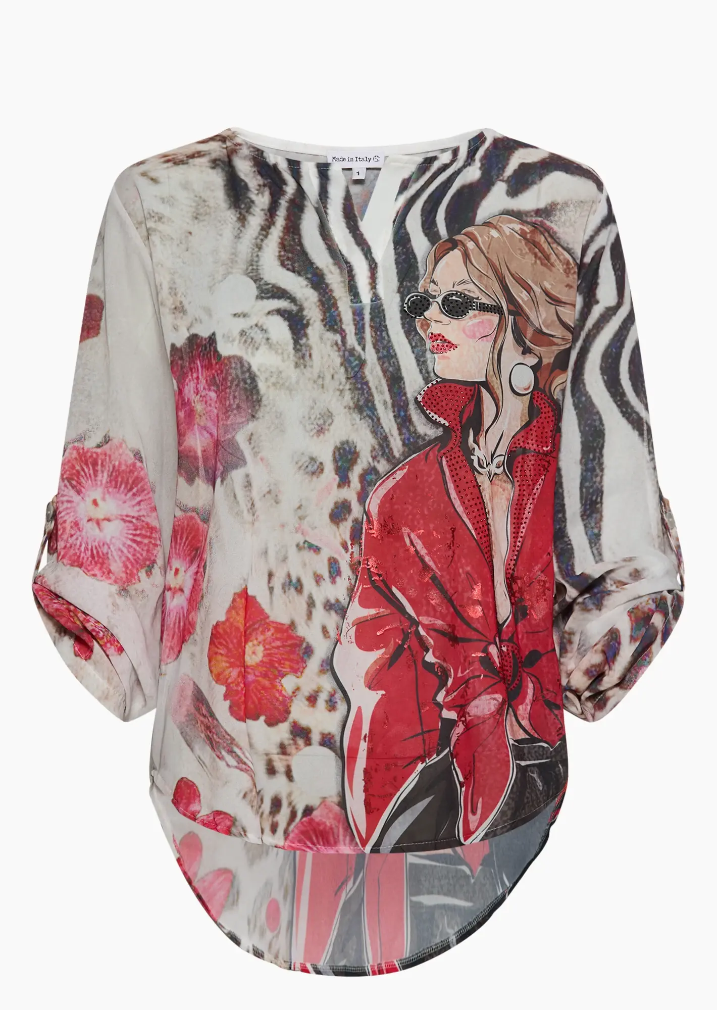 transparente Bluse 'Woman', crema-schwarz