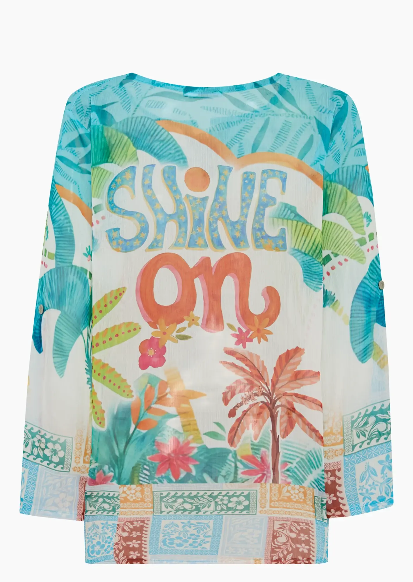 Transparente Bluse in farbenfrohen Print, türkis