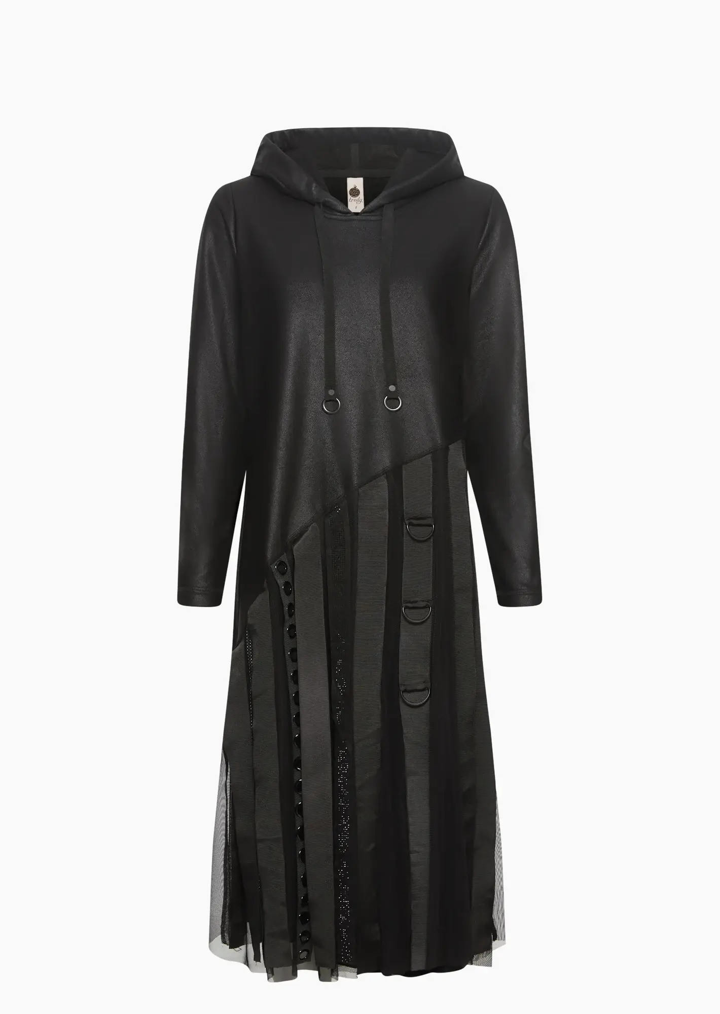 Sweatkleid mit Zierbändern, schwarz