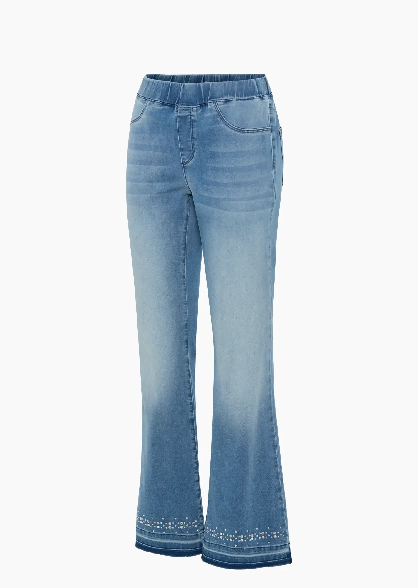 Jeggings im Bootcut-Style 'Ziersteine', light blue denim