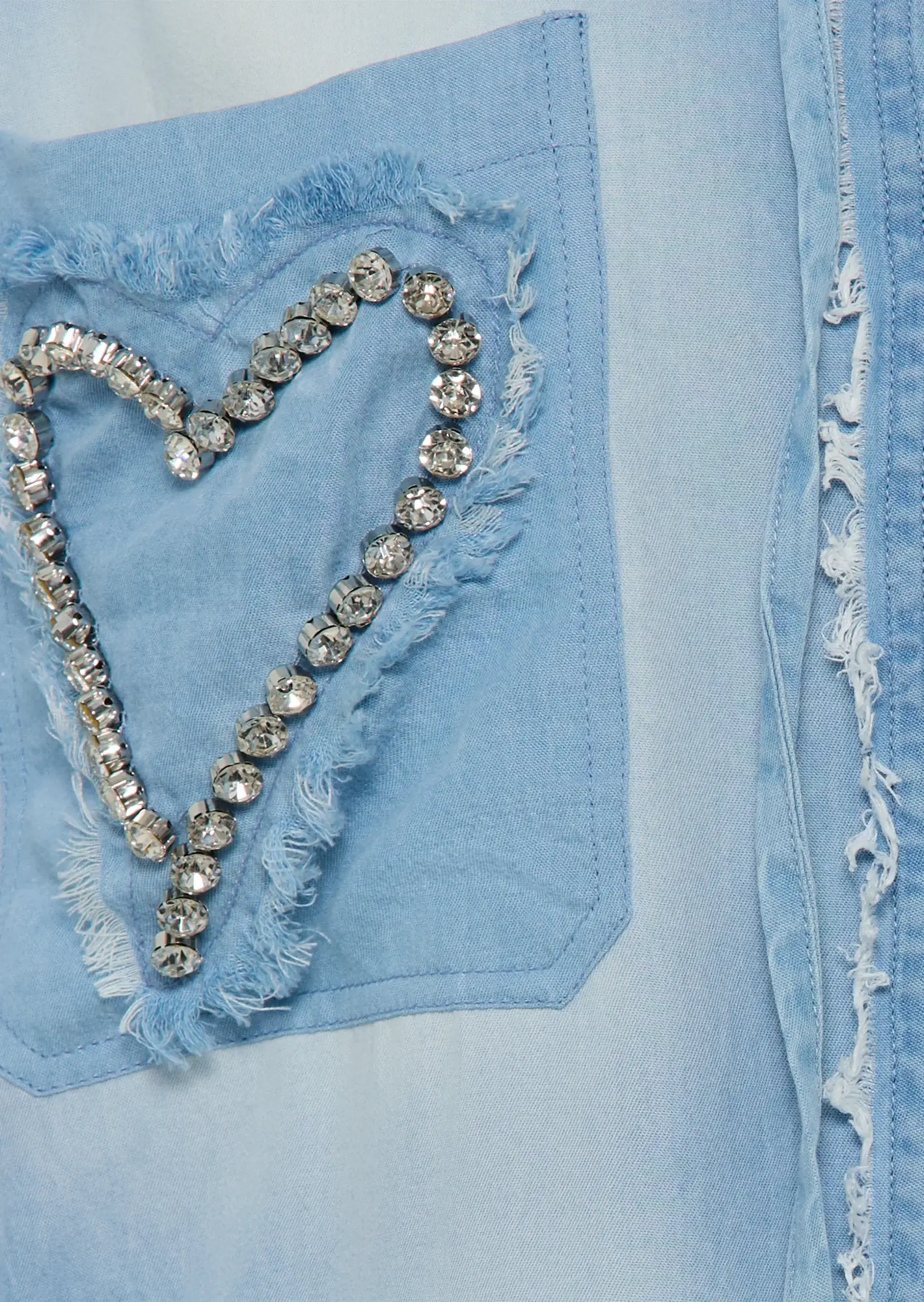 Blusenhemd mit Ziersteinen, bleached denim
