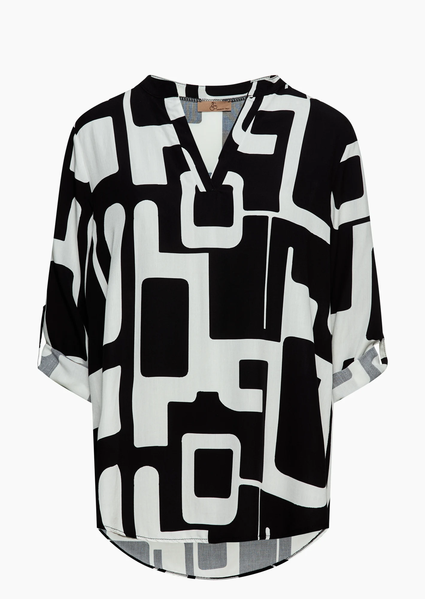 Bluse im Alloverprint, schwarz-weiß