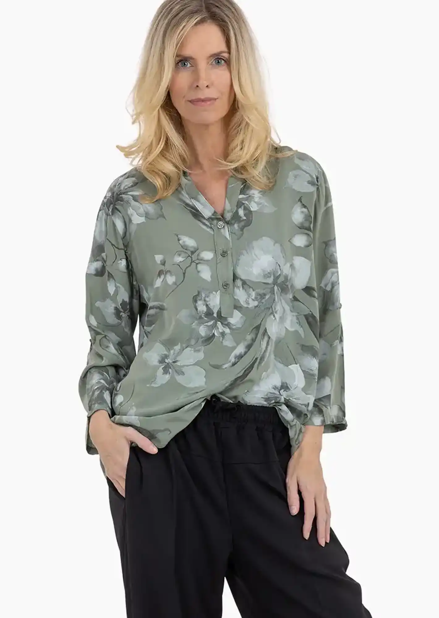 Bluse im Alloverprint, khaki