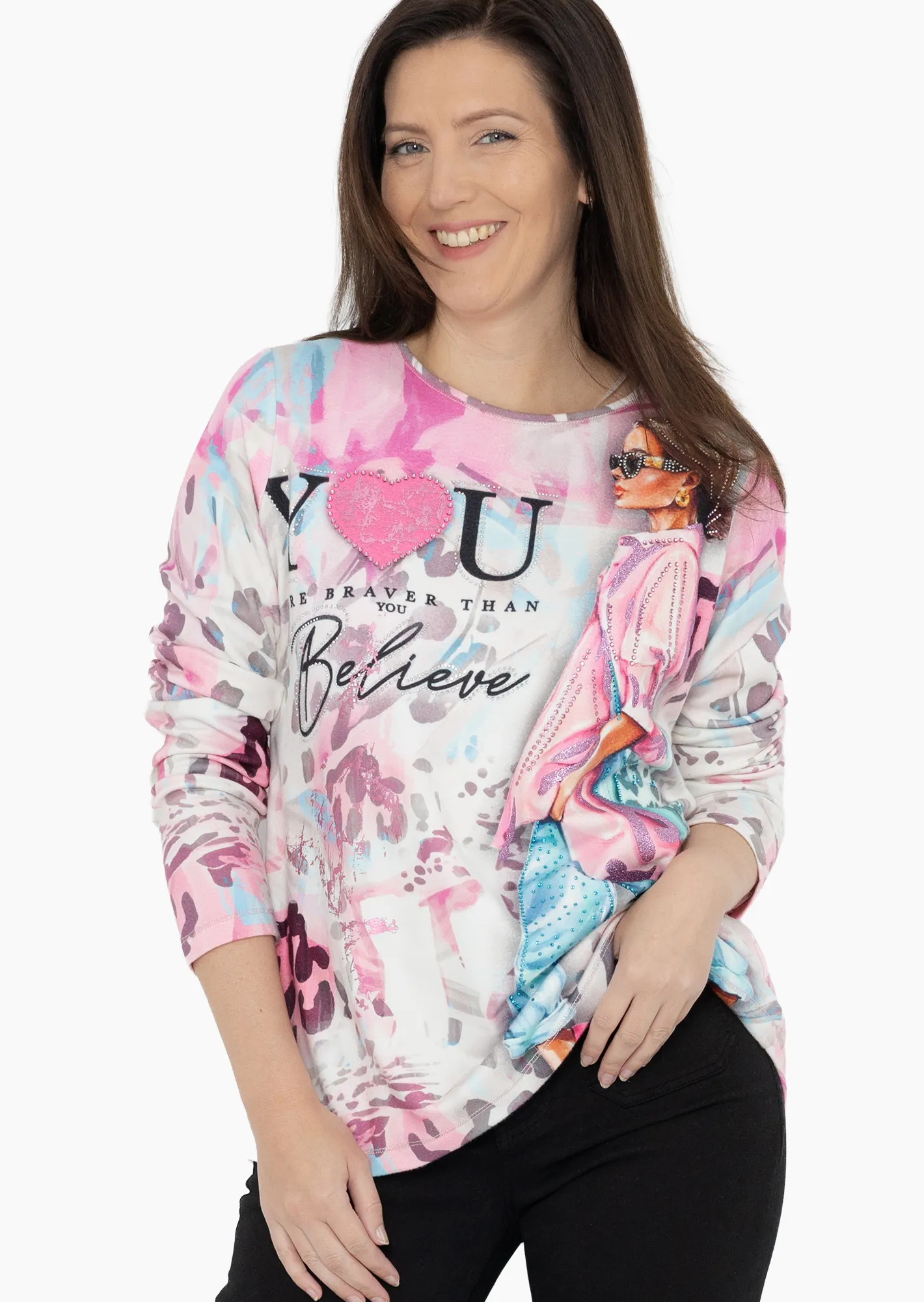 Langarmshirt 'YOU', pink