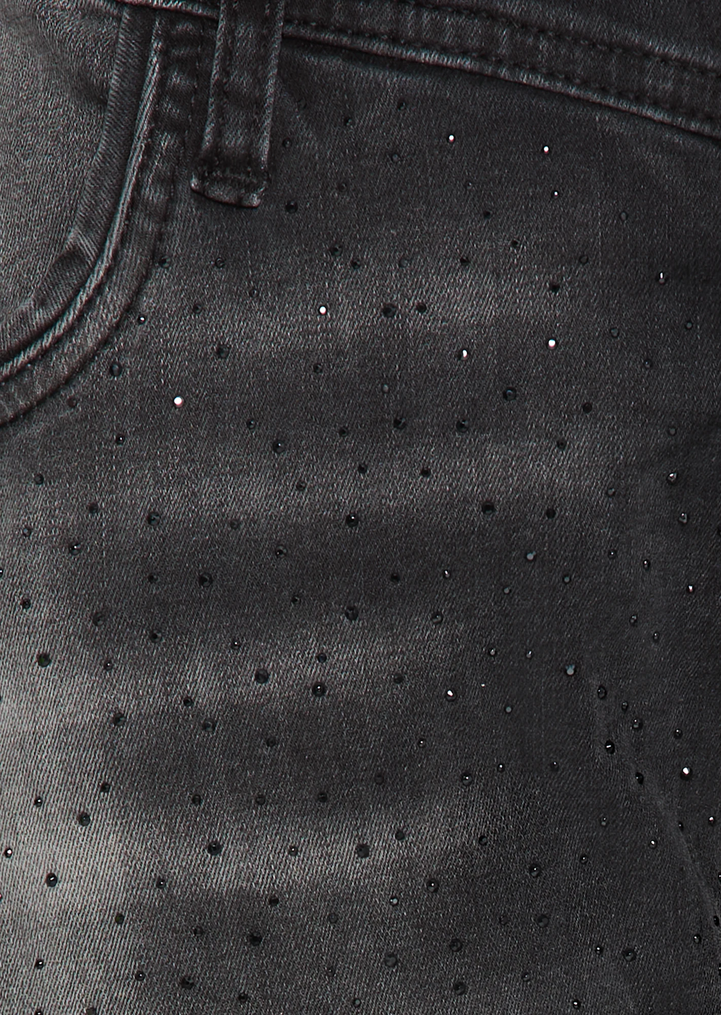 Doppelbundjeans mit Ziersteinen kurz, black denim