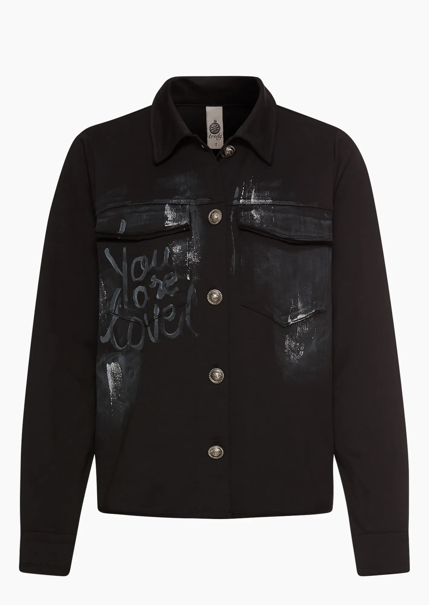 Sweatjacke im Jeansstyle 'You are loved', schwarz