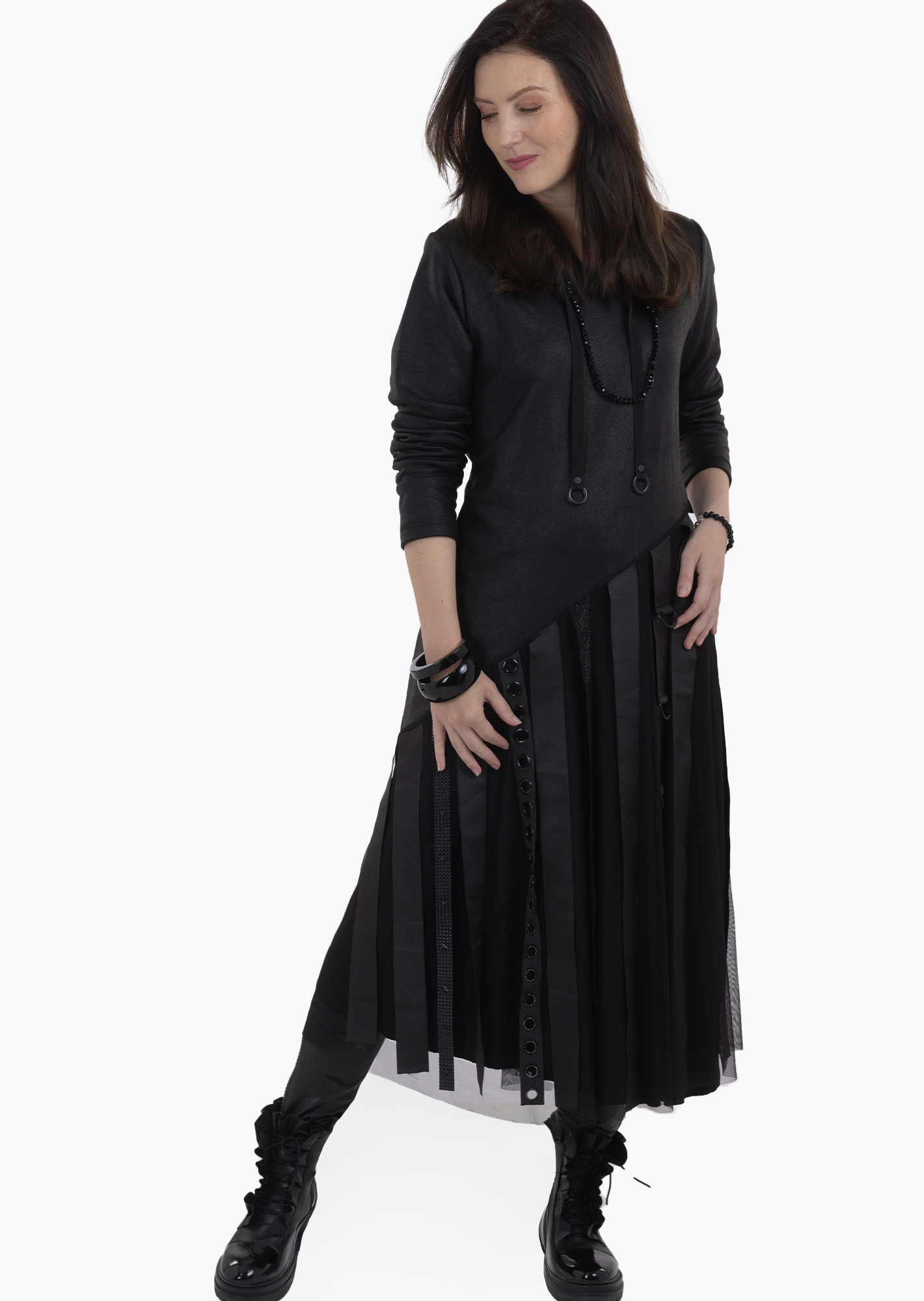 Sweatkleid mit Zierbändern, schwarz