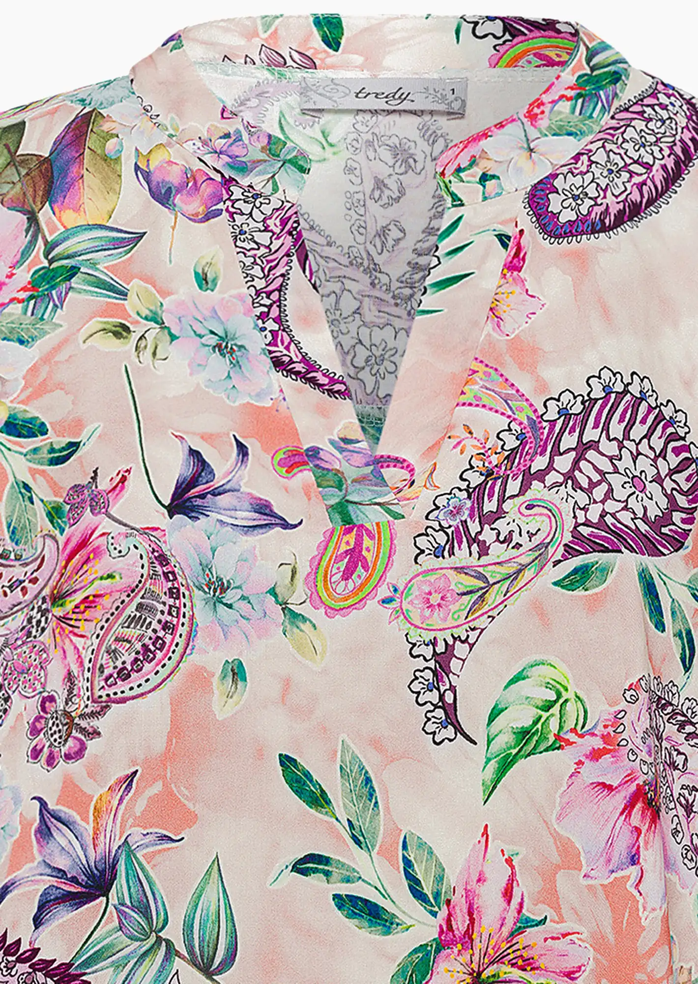 Satin-Bluse im Alloverprint, koralle