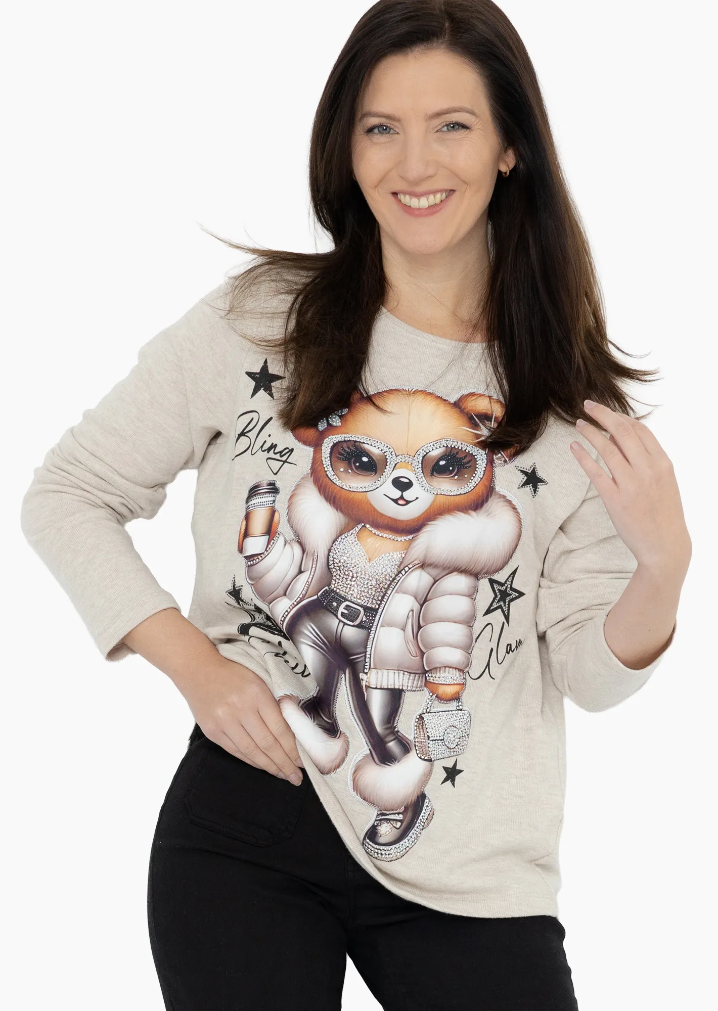 Langarmshirt 'Bärchen', sand-melange