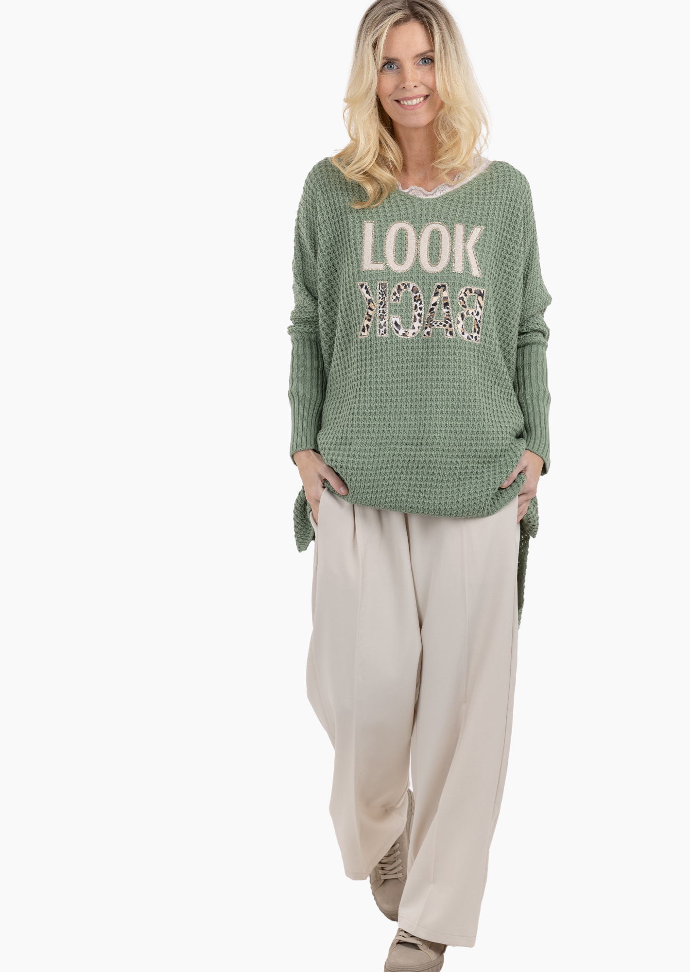 Wide Leg mit Bügelfalte, crema