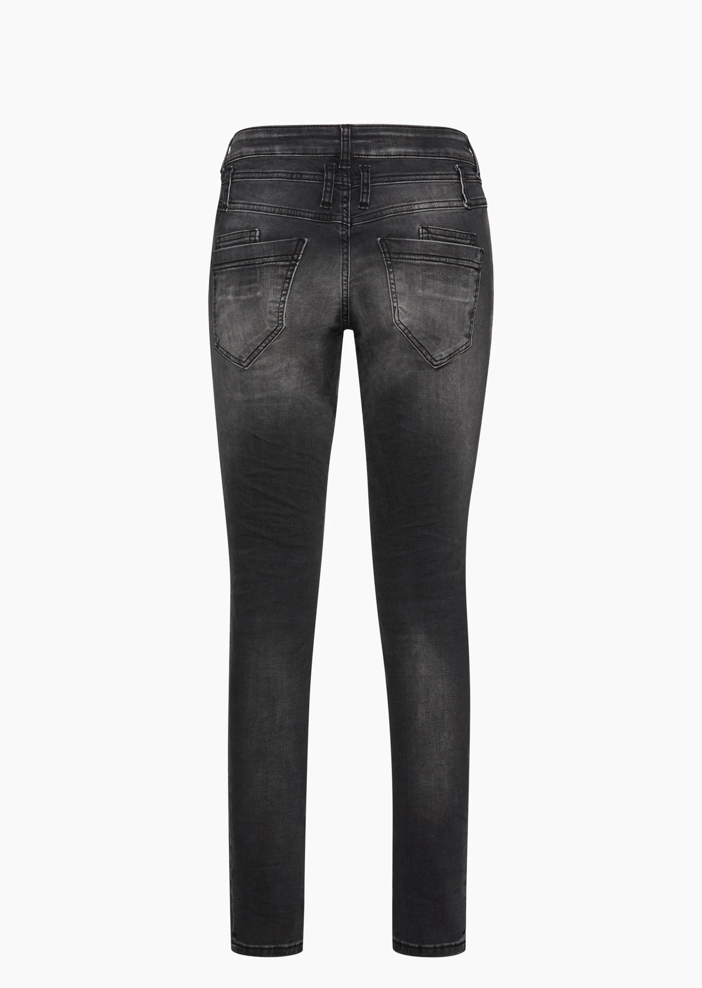 Doppelbundjeans mit Ziersteinen kurz, black denim