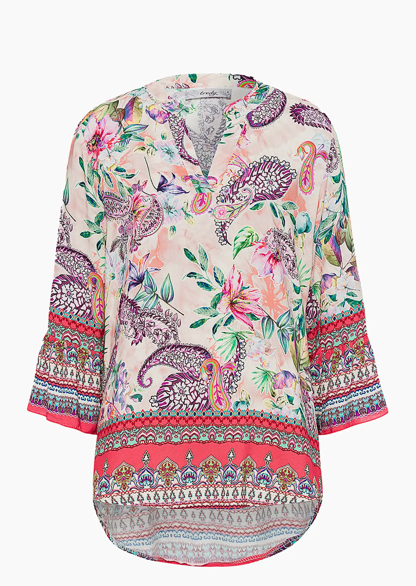 Satin-Bluse im Alloverprint, koralle