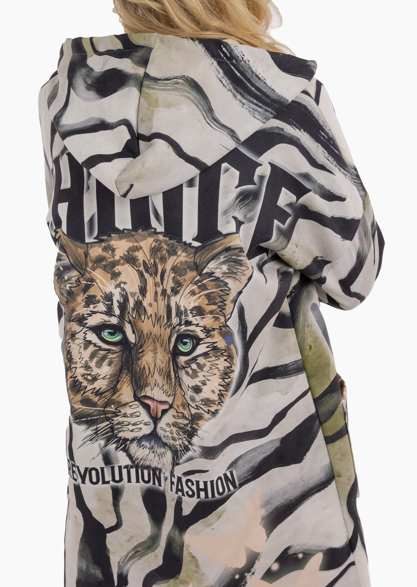 Mantel in Suede-Optik, crema-schwarz