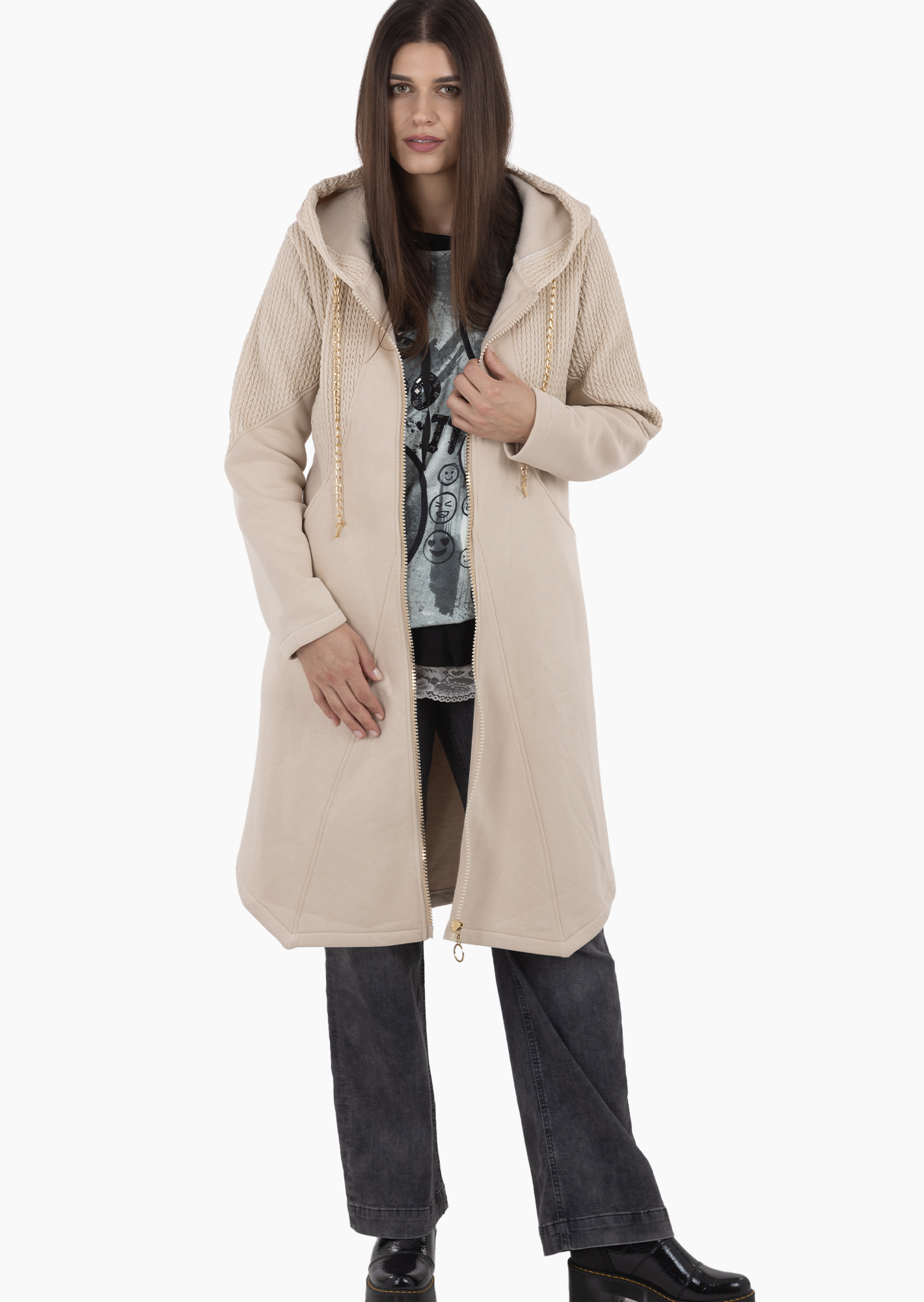 Mantel mit Ziermuster, crema