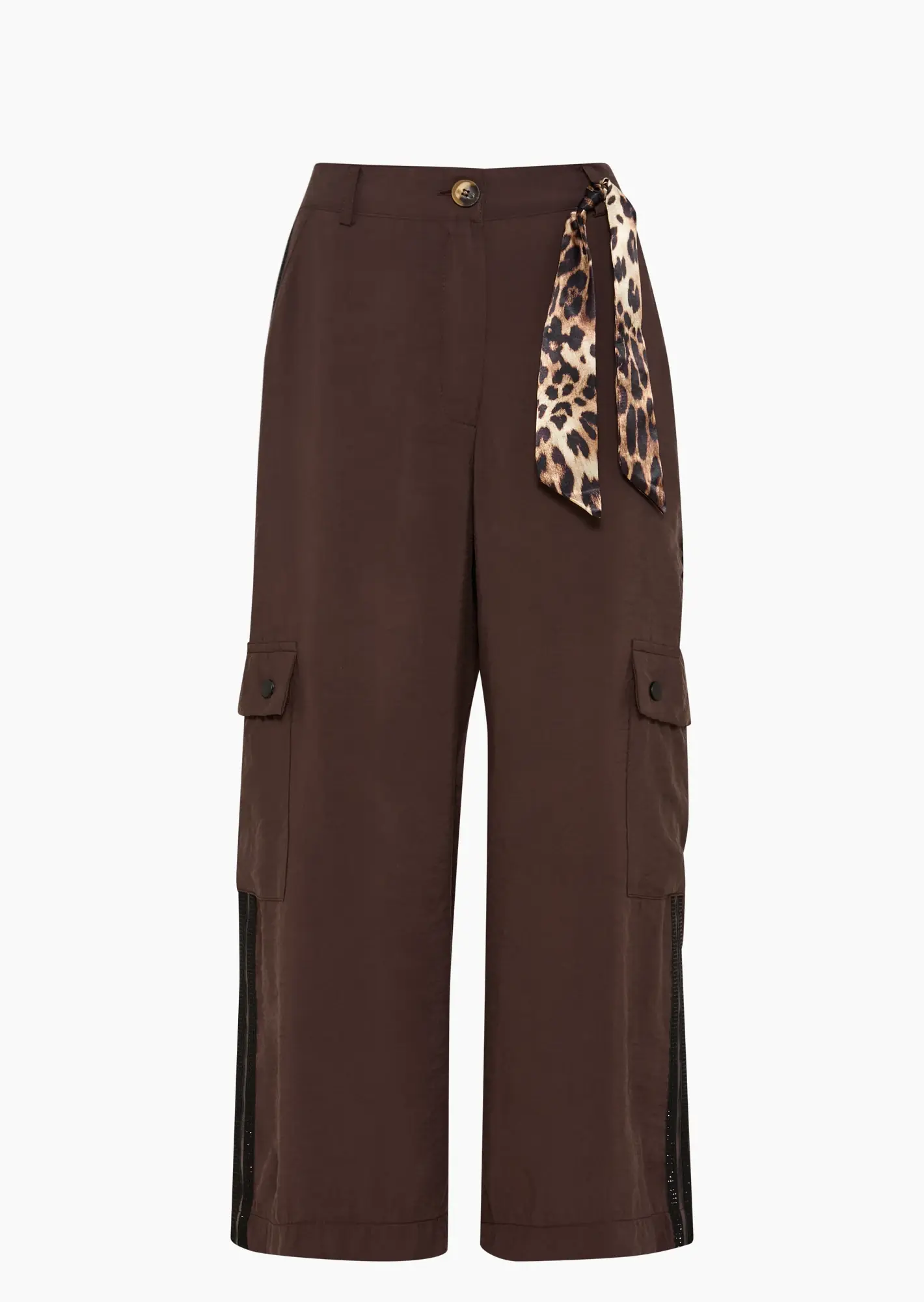Wide Leg Modal Cargohose mit Zierband, taupe