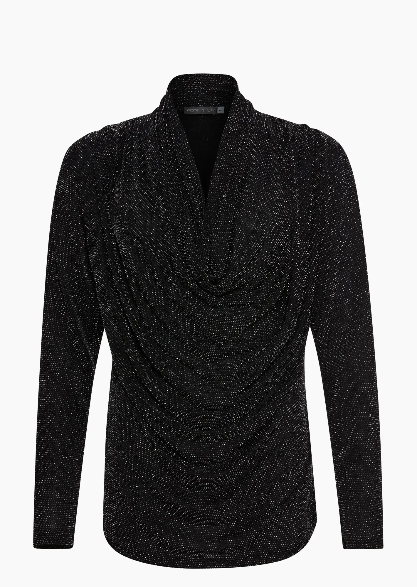 Langarmshirt mit Wasserfallkragen, schwarz