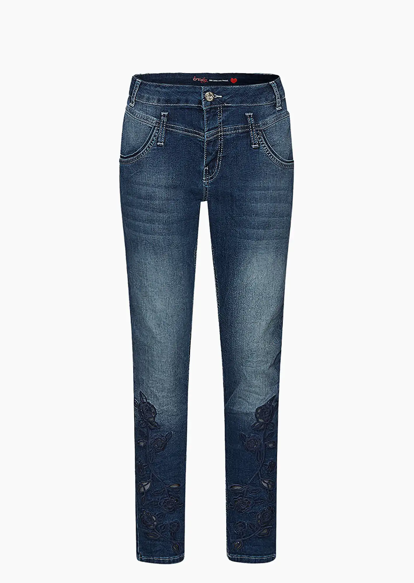 Jeans mit Stickerei, blue denim