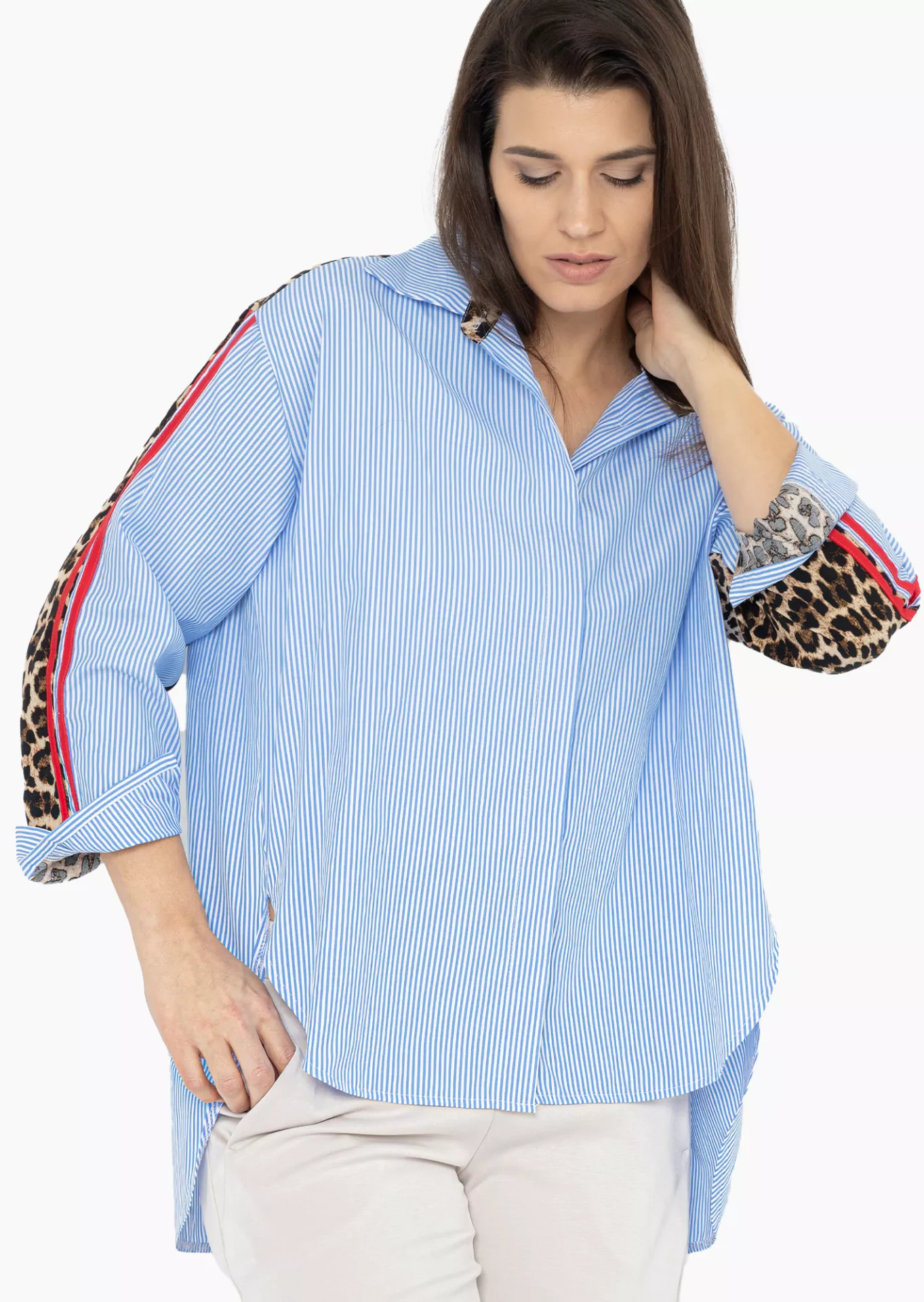 gestreifte Bluse mit Leohighlights, blau-weiß