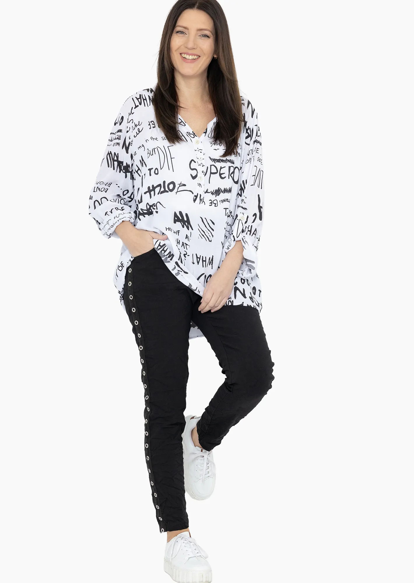 Bluse mit Lettering, offwhite