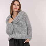 Strickpullover mit weitem Kragen, silber-melange 